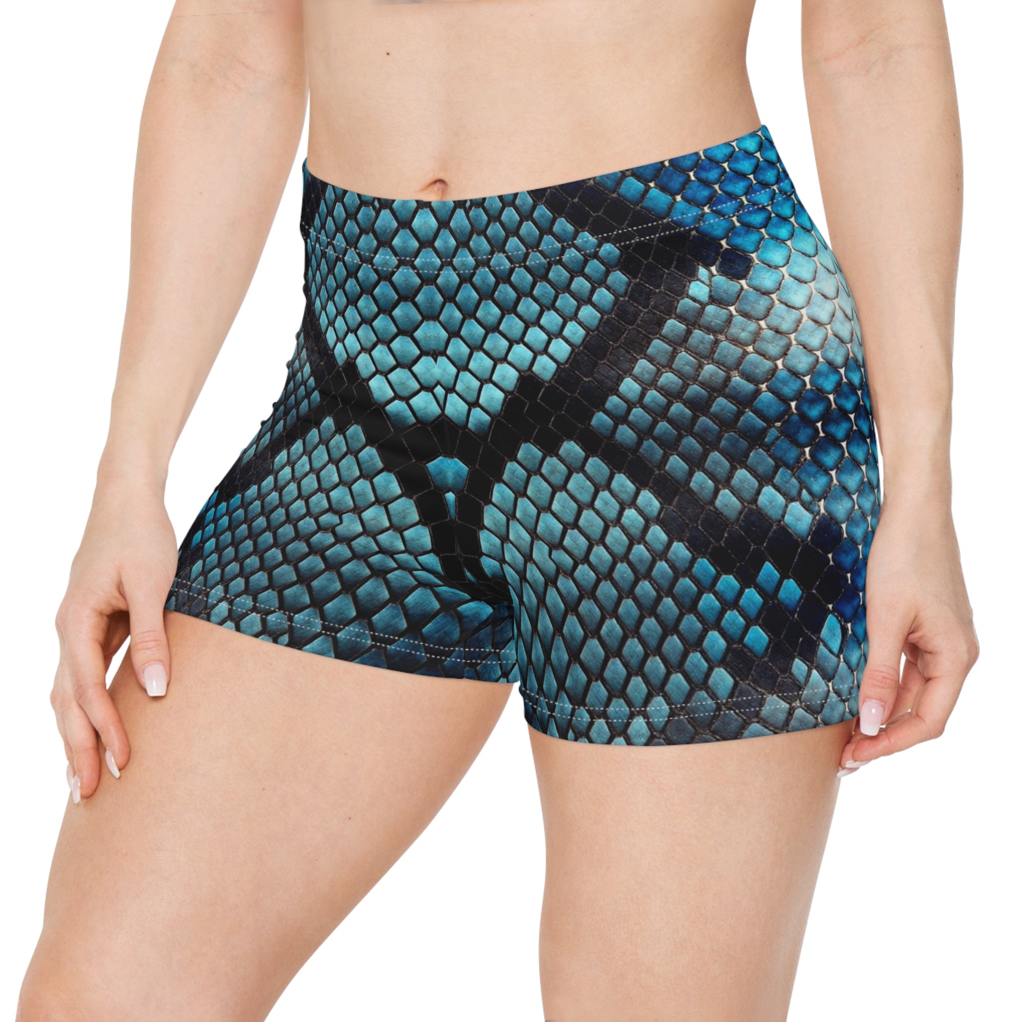 Vibrant Blue Python Print Women's Shorts - Perfect for Summer Parties & Beach Days - Angel Body