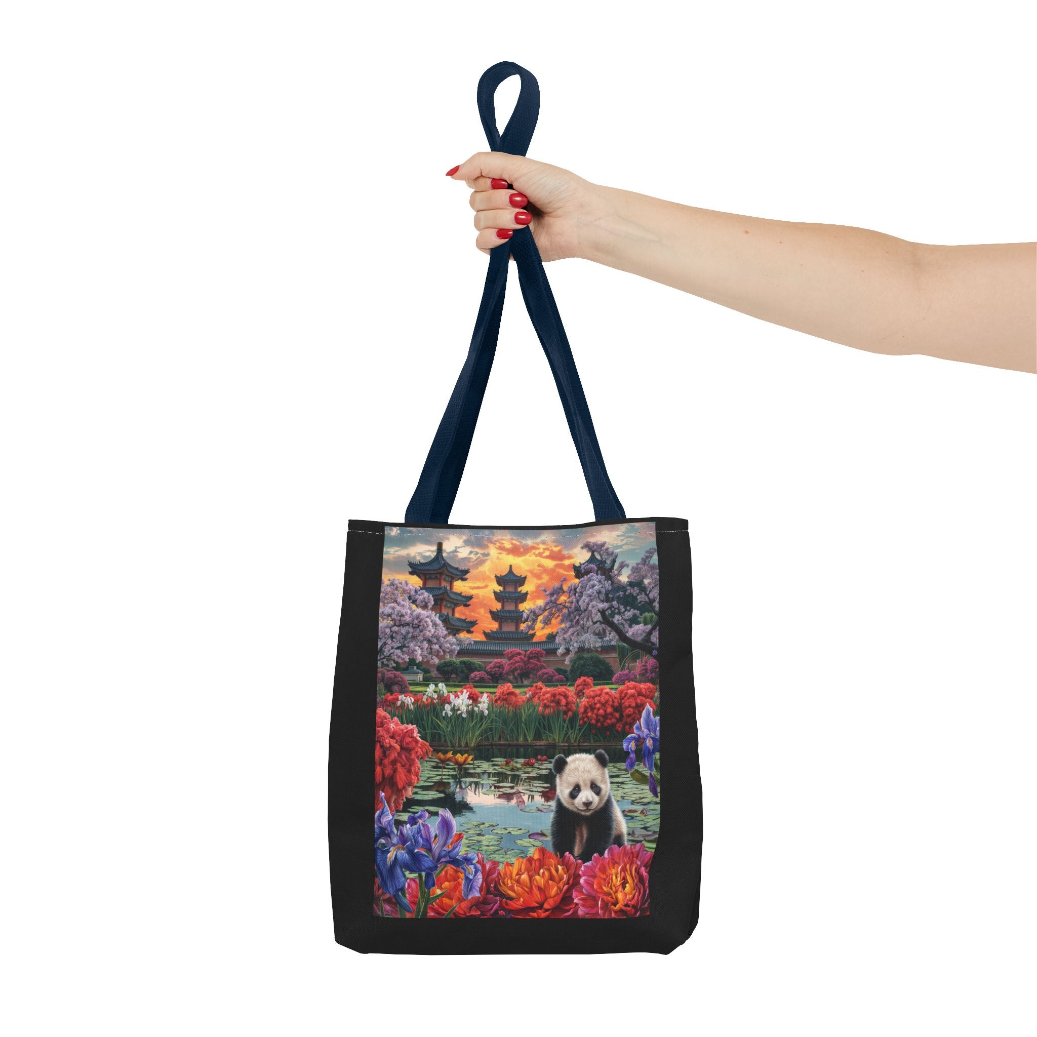 Serene Panda Tote Bag - Floral Landscape Design for Nature Lovers - Angel Body
