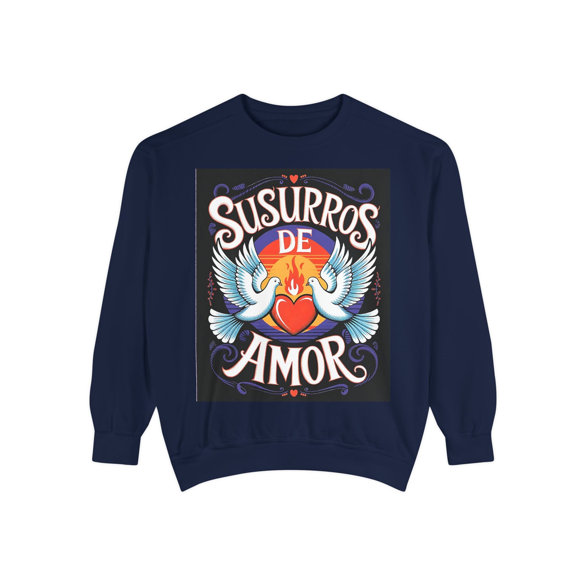 Unisex Love-Themed Garment-Dyed Sweatshirt - 'Susurros de Amor' - Angel Body