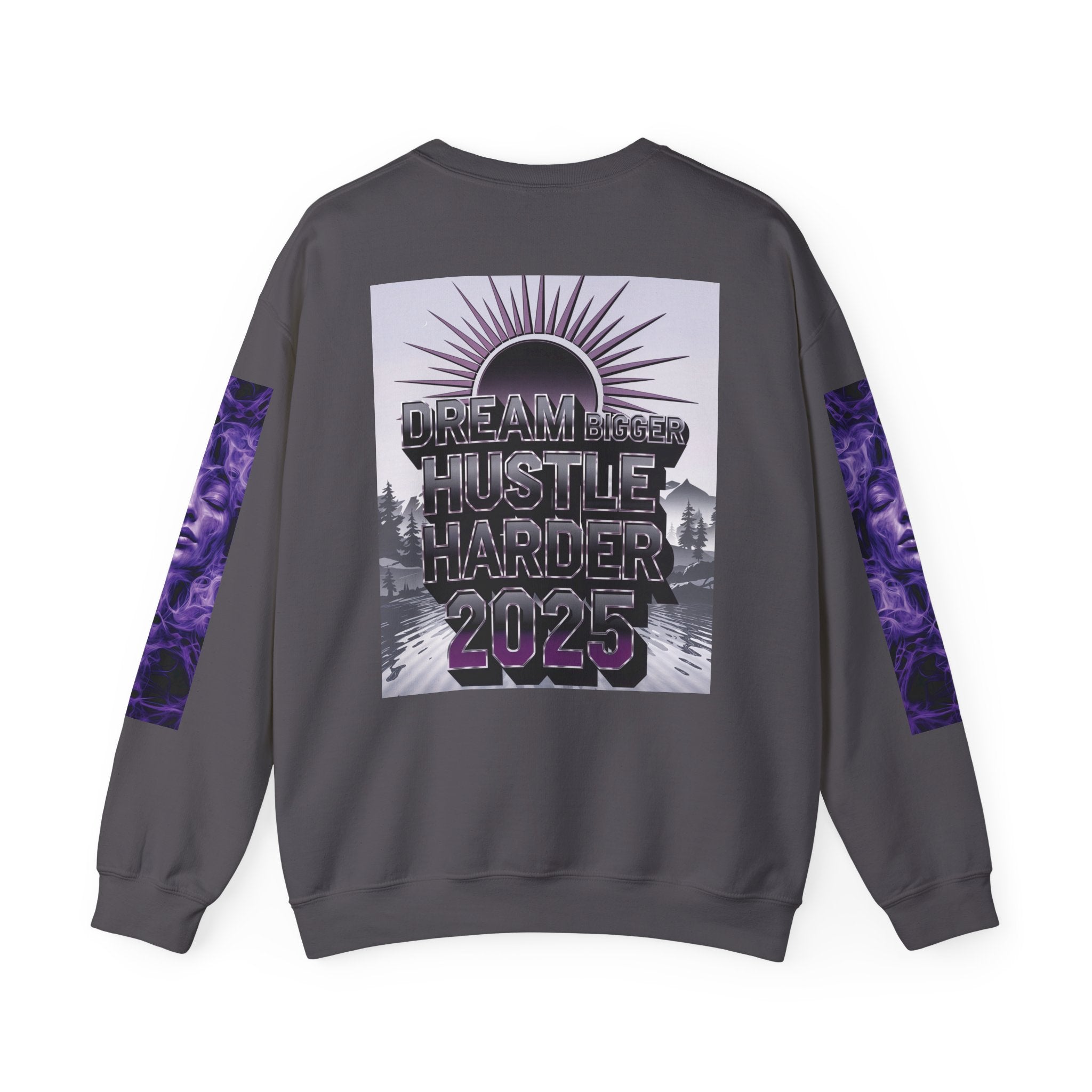 Dream Bigger Hustle Harder Crewneck Sweatshirt | Motivational Unisex Sweatshirt for Dreamers and Go-Getters - Angel Body