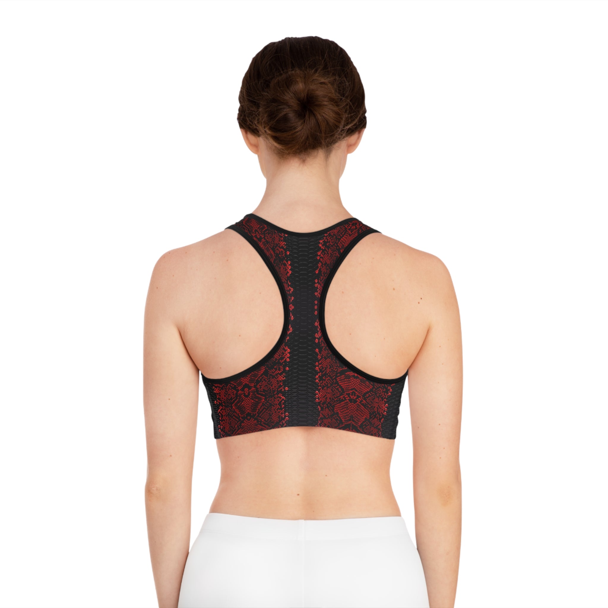 Fierce Red Snake Print Sports Bra for Active Women