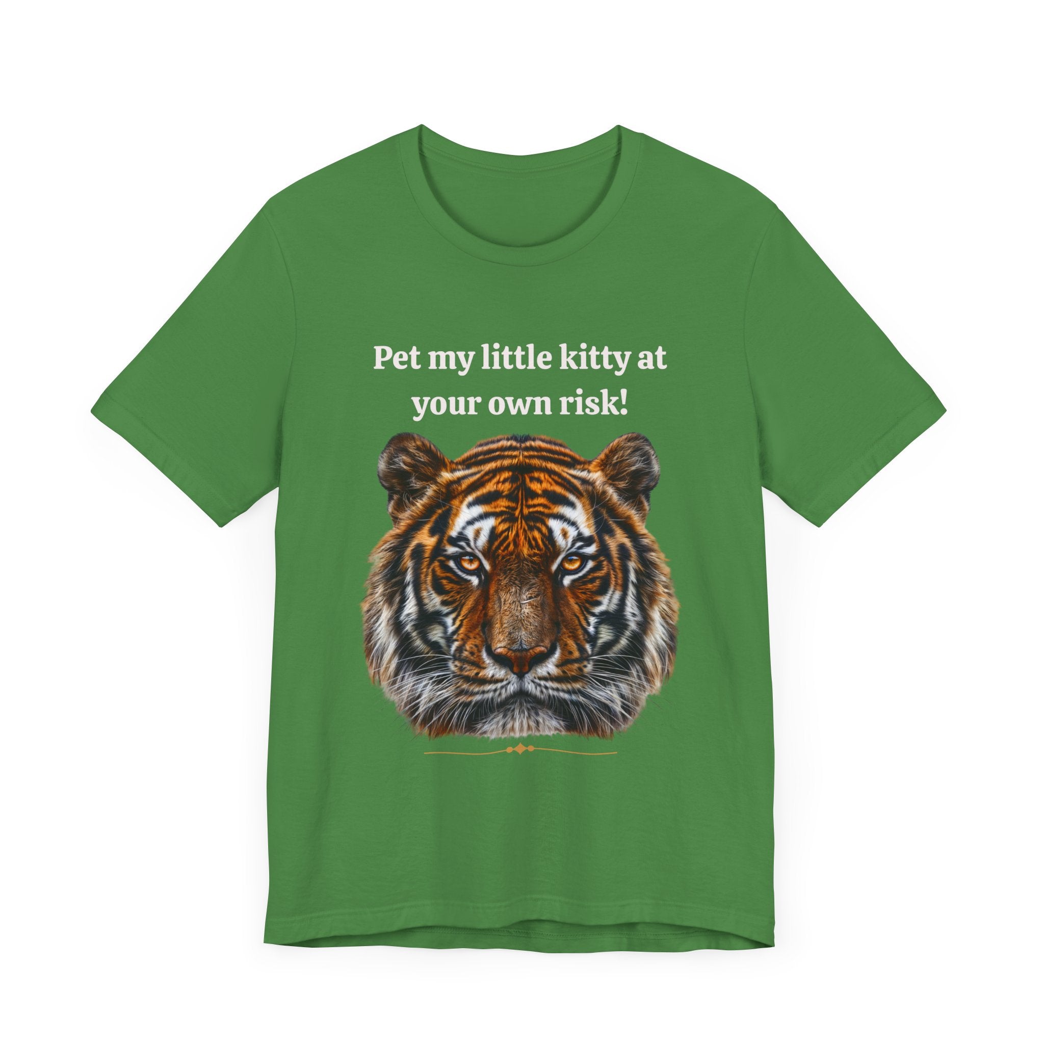 Unisex Jersey Short Sleeve Fun Tiger Print Tee: Pet my little kitty at your own risk - Angel Body