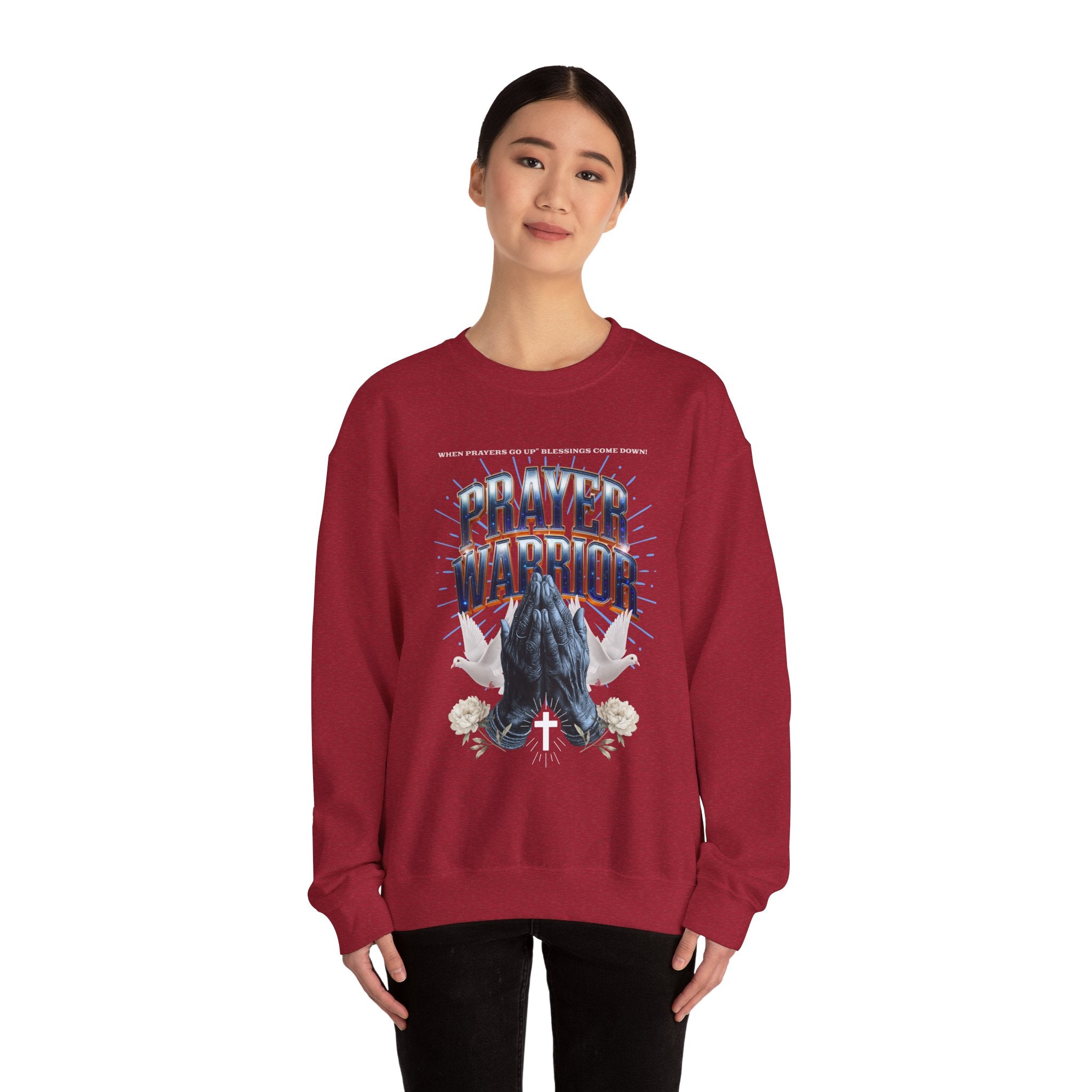 Prayer Warrior Crewneck Sweatshirt - Unisex Heavy Blend™ - Faith-Inspired Apparel - Angel Body
