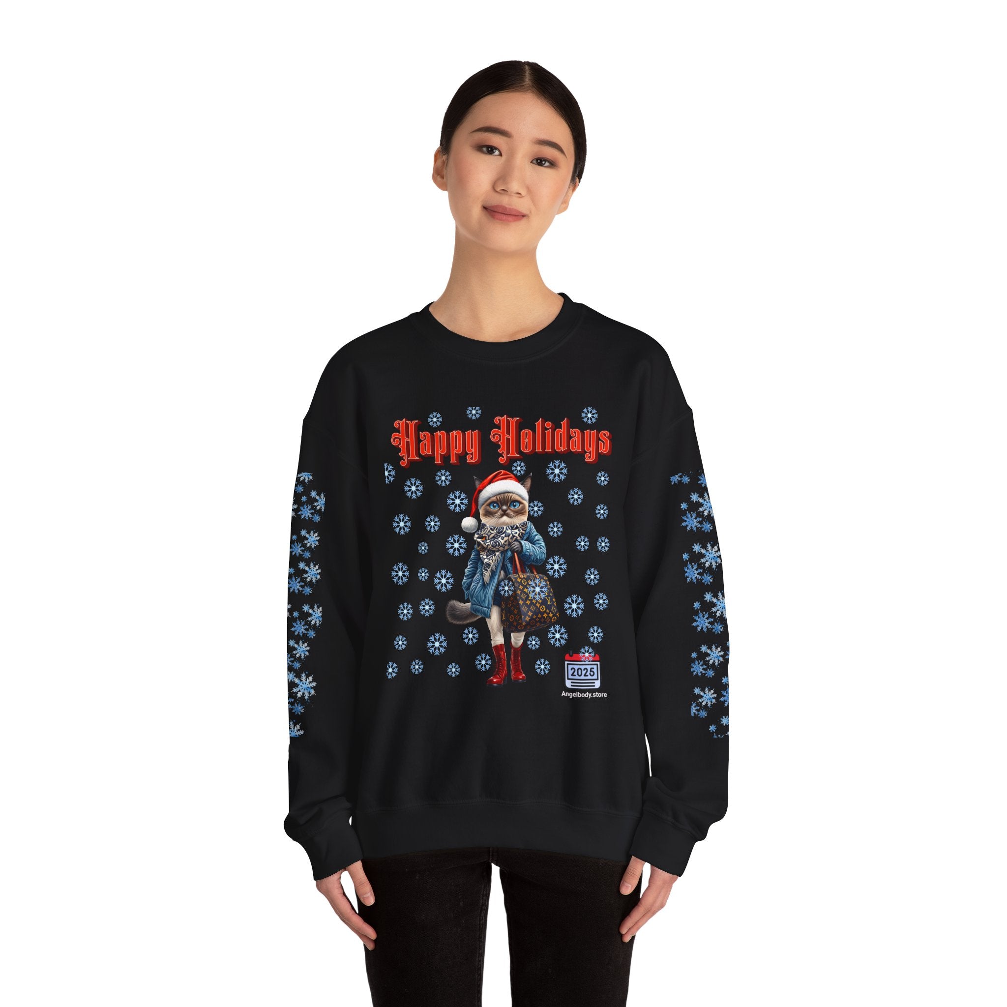 Holiday Cat Crewneck Sweatshirt - Angel Body