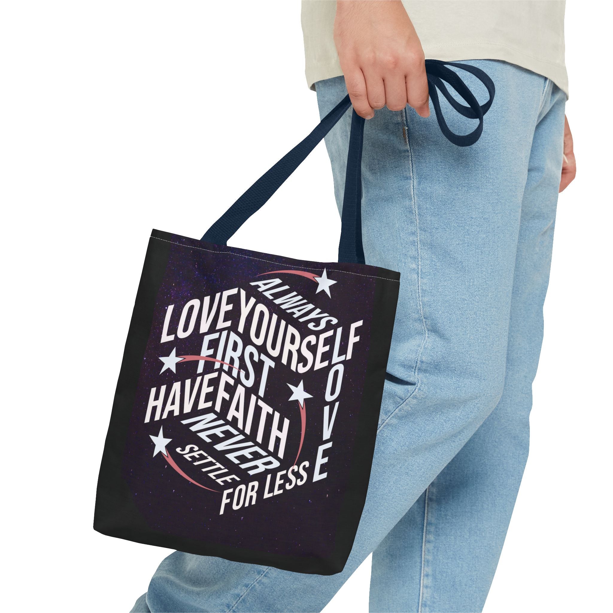 Inspirational Quote Tote Bag - Always Love Yourself First, Have Faith - Angel Body