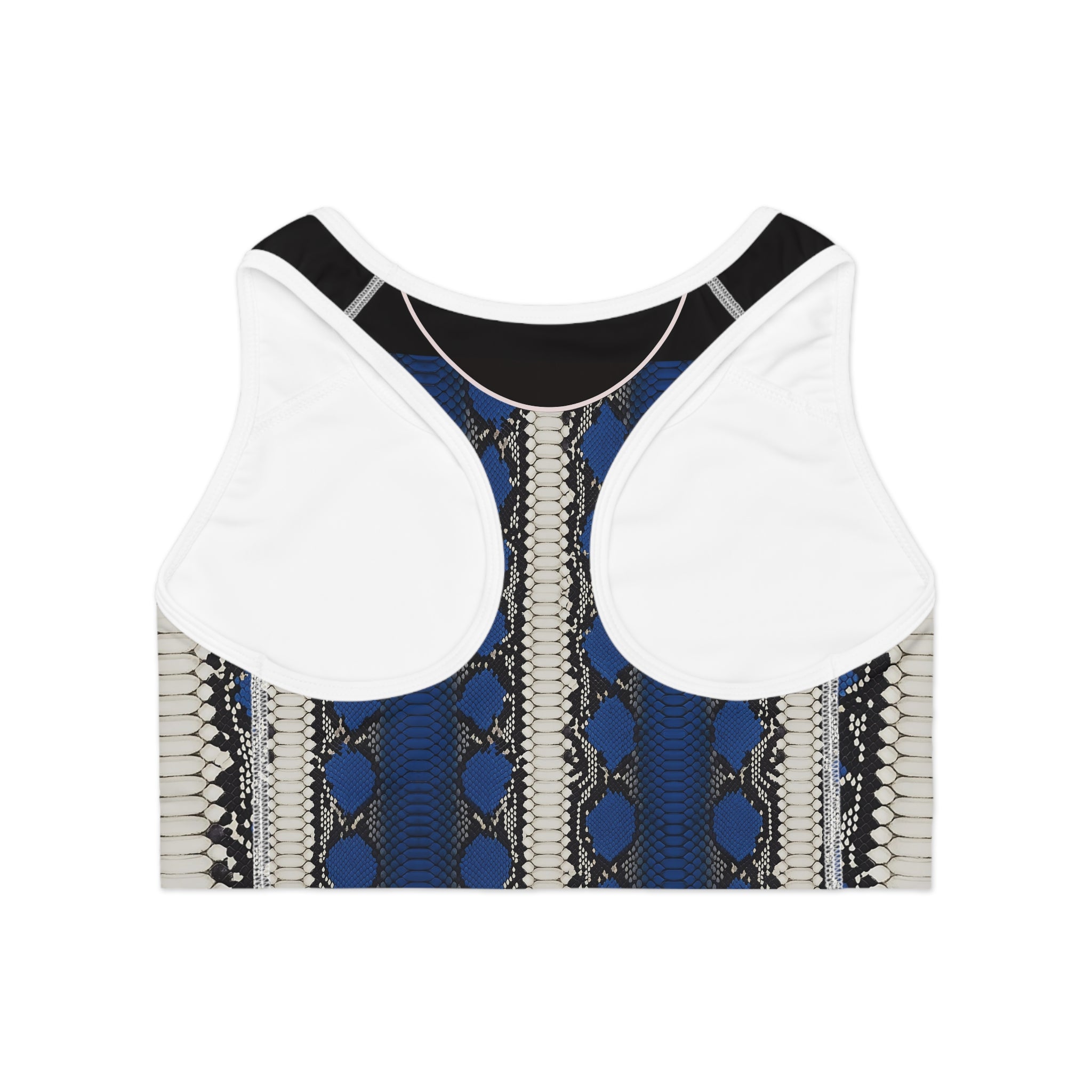 Blue Python Print Sports Bra - Fashionable Activewear for Workout & Gym