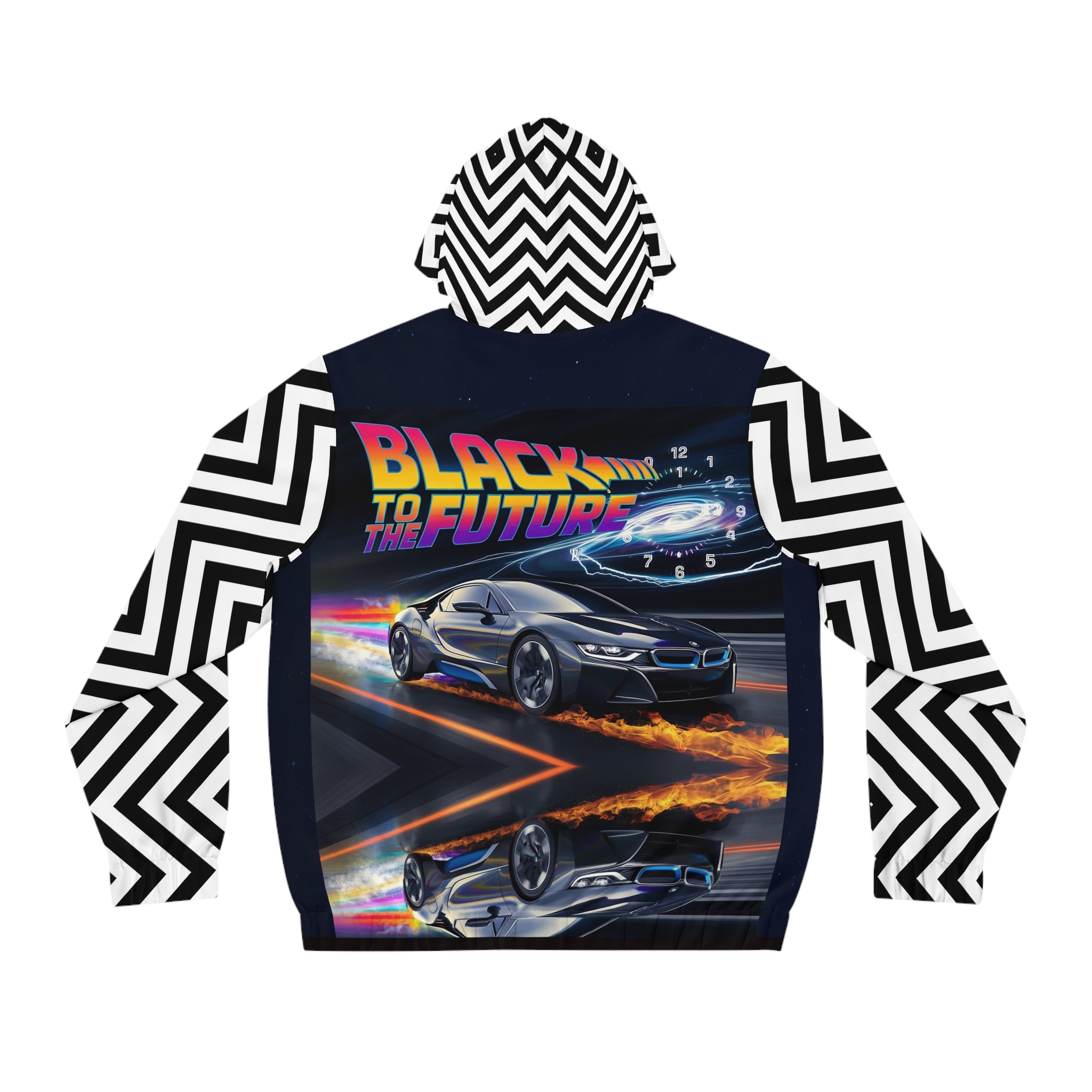 Men's Full-Zip Hoodie - Black to the Future Graphic Design - Angel Body