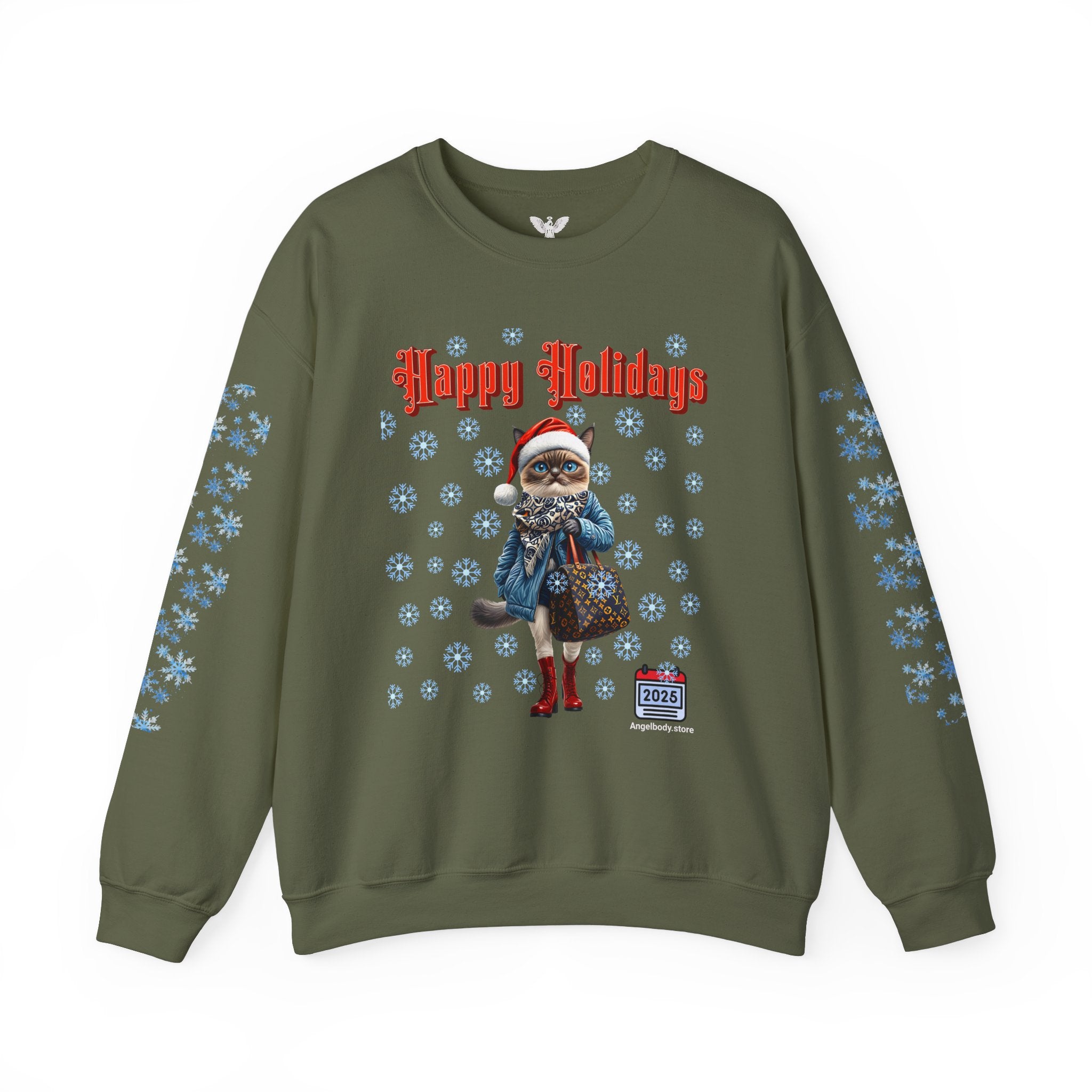 Holiday Cat Crewneck Sweatshirt - Angel Body