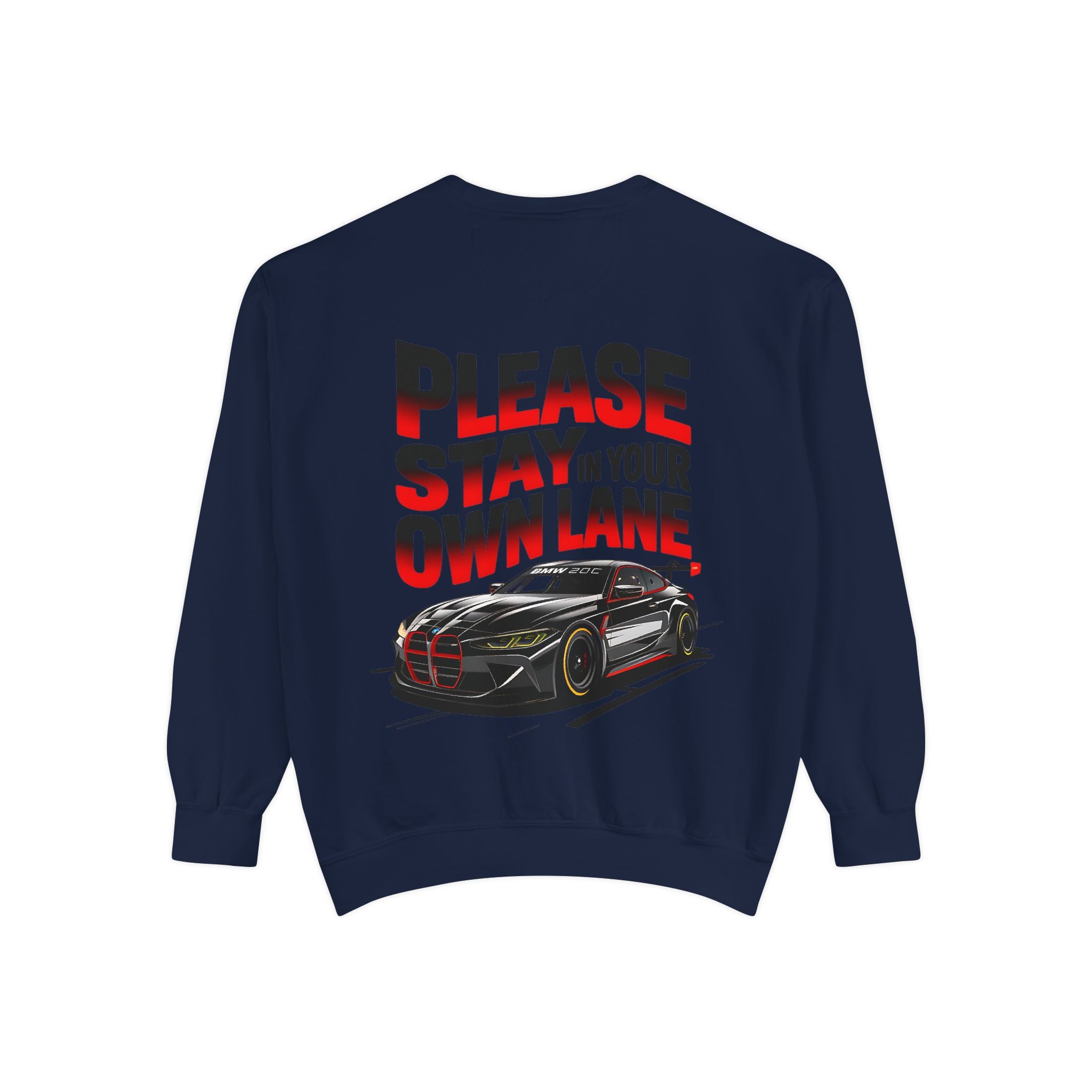Unisex Garment-Dyed Sweatshirt - 'Please Stay In Your Own Lane' Racing Design - Angel Body