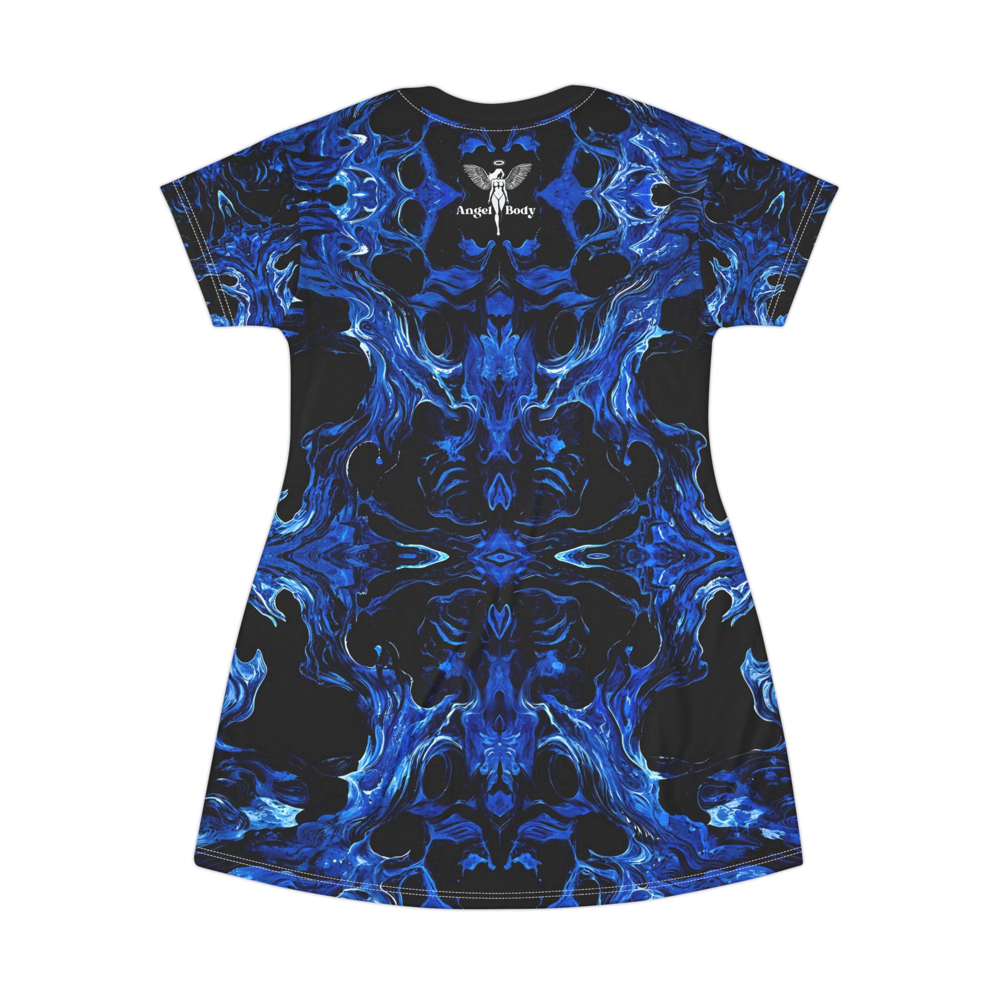 Vibrant Blue Abstract T-Shirt Dress - Blue Passion - Summer & Casual Wear - Angel Body