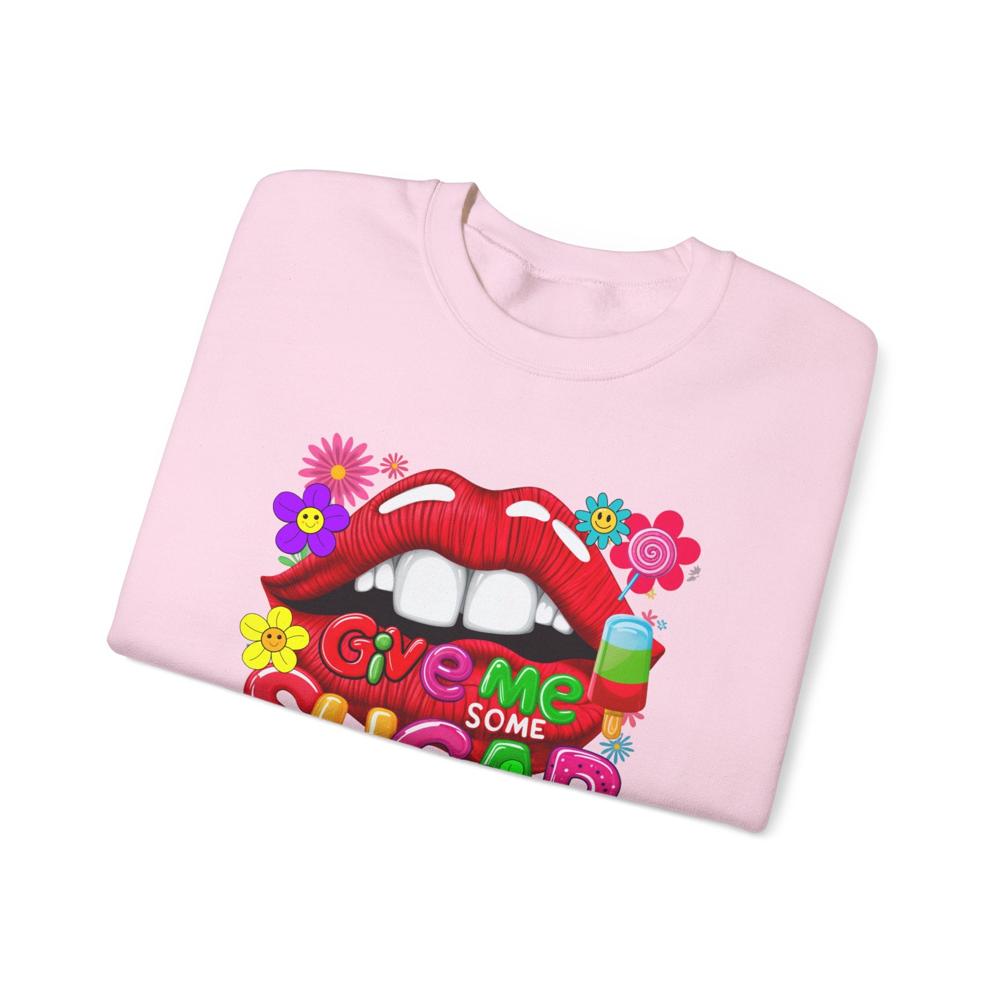 Fun Big Red Lips Give Me Some Sugar Crewneck Sweatshirt - Angel Body