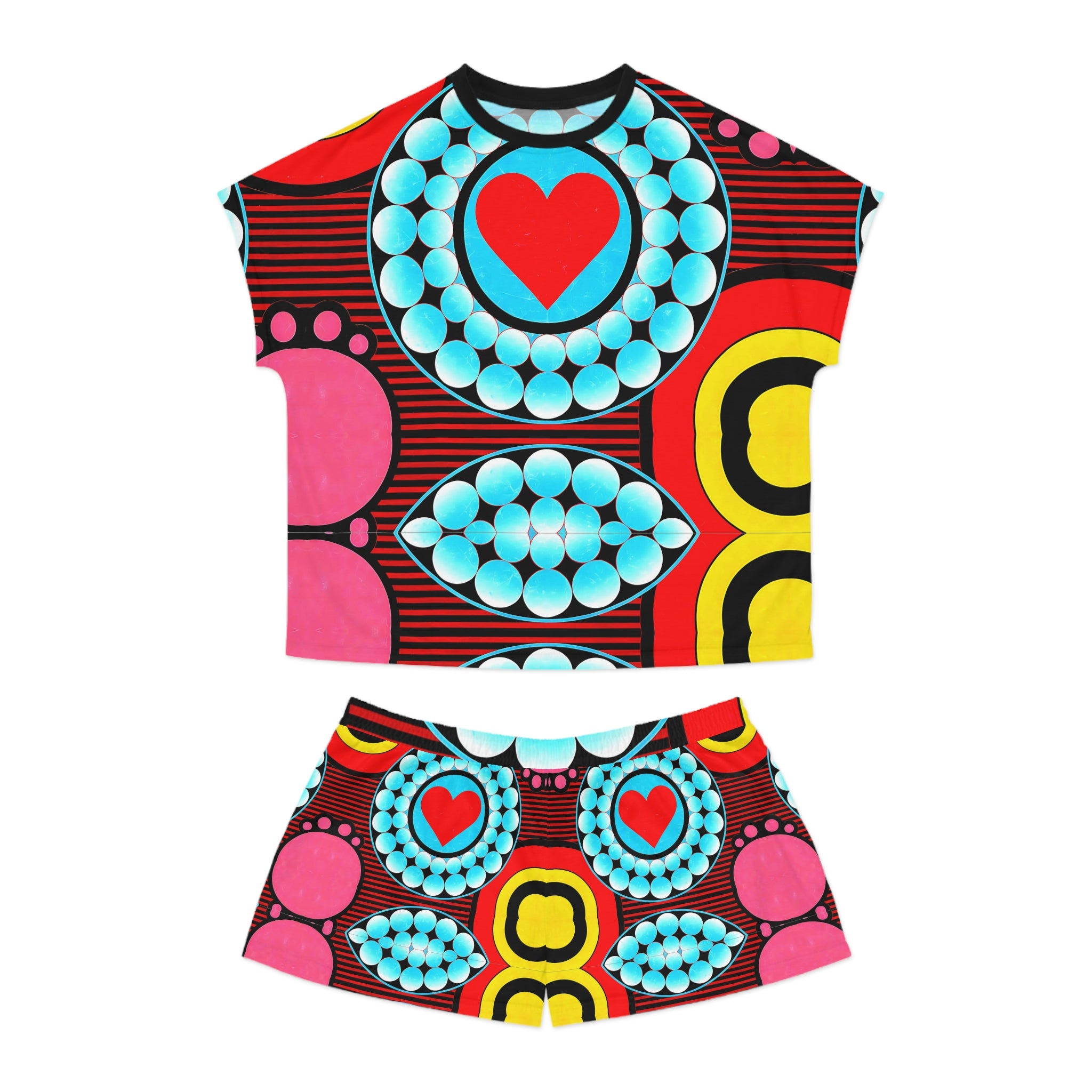 Colorful Heart Print Women's Short Pajama Set - Comfortable and Fun Sleepwear - Angel Body
