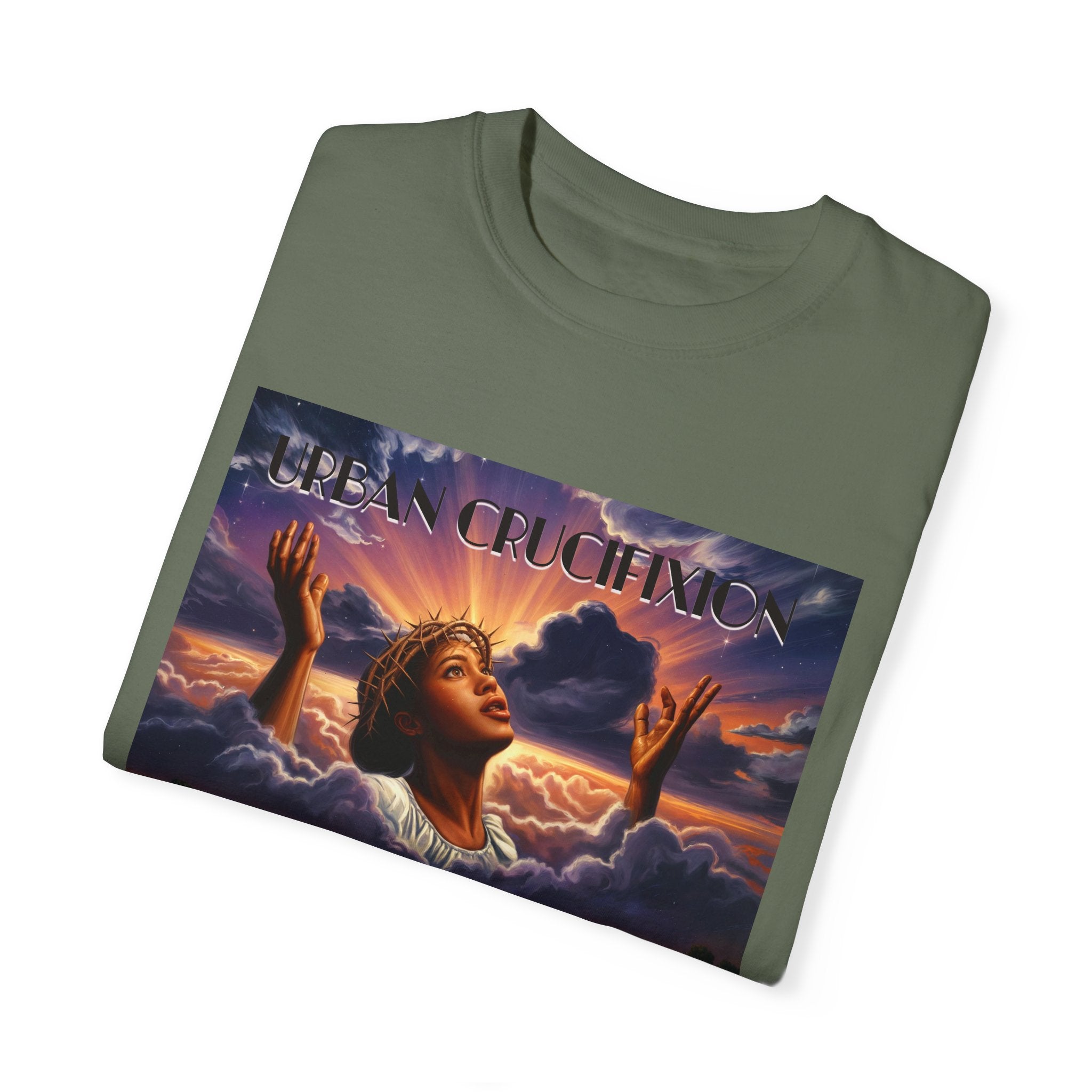Urban Crucifixion Unisex Garment-Dyed T-shirt - Bold Graphic Tee for Artistic Expression