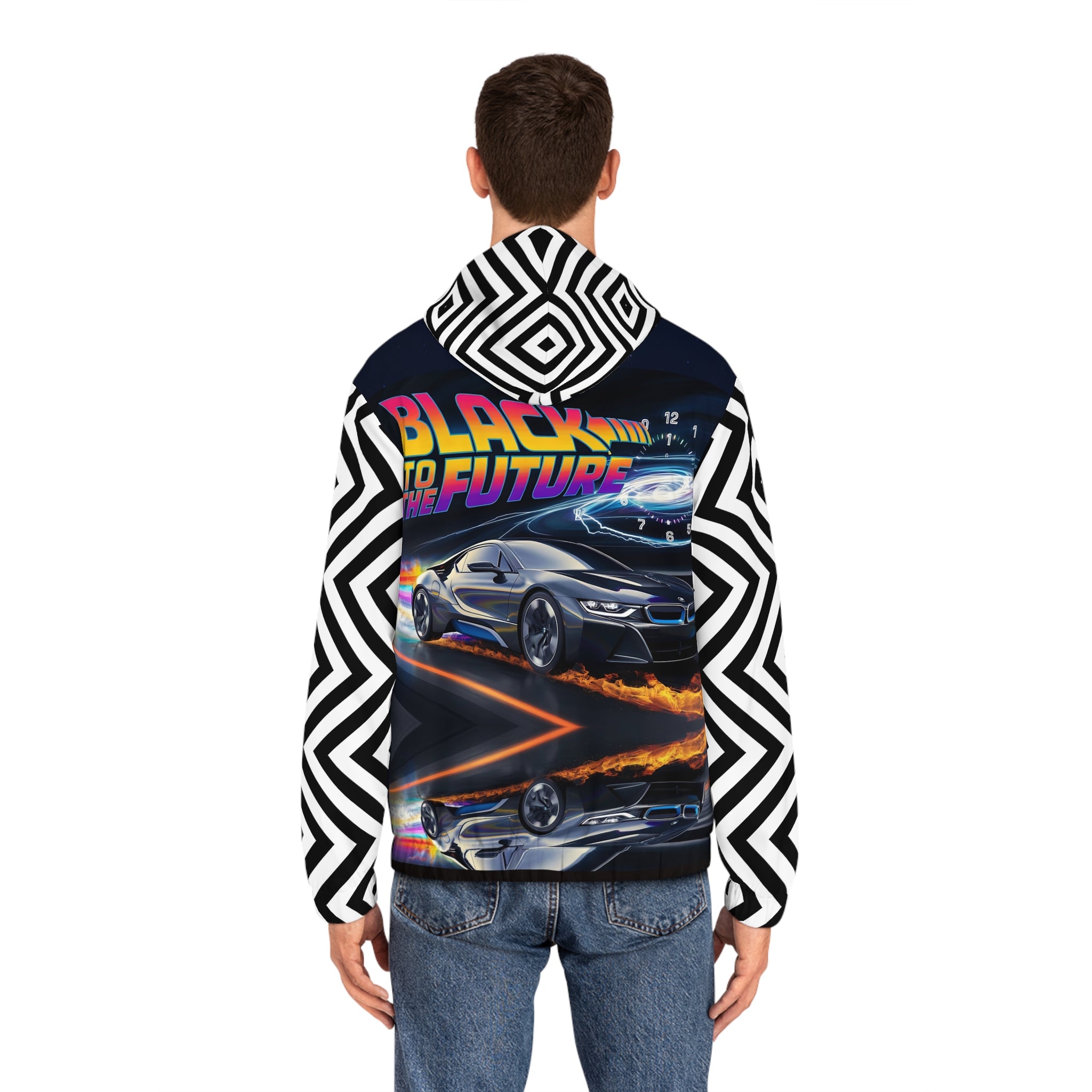 Men's Full-Zip Hoodie - Black to the Future Graphic Design - Angel Body