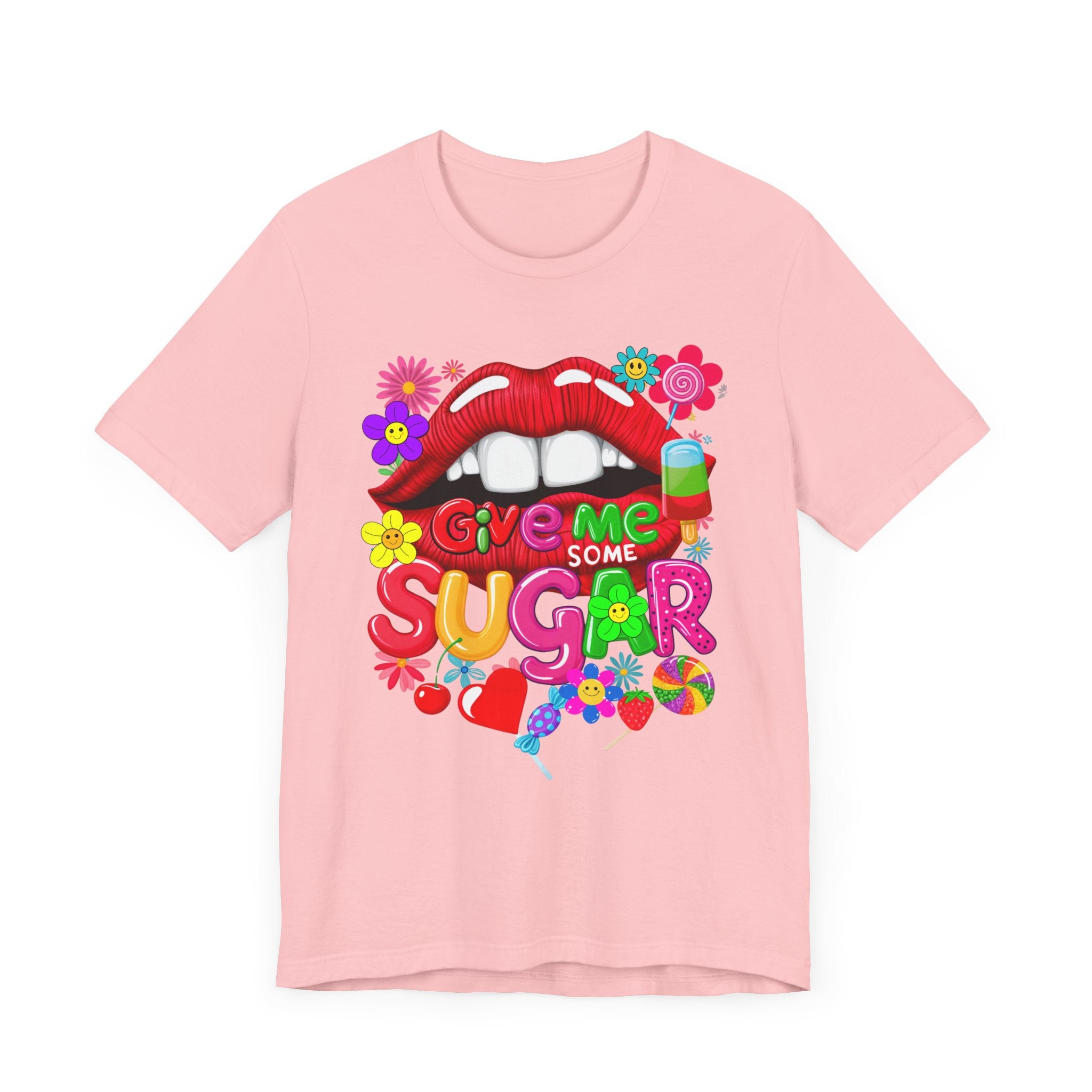 Graphic Tee with Red Sugar Lip and Eye Candy Design - Angel Body