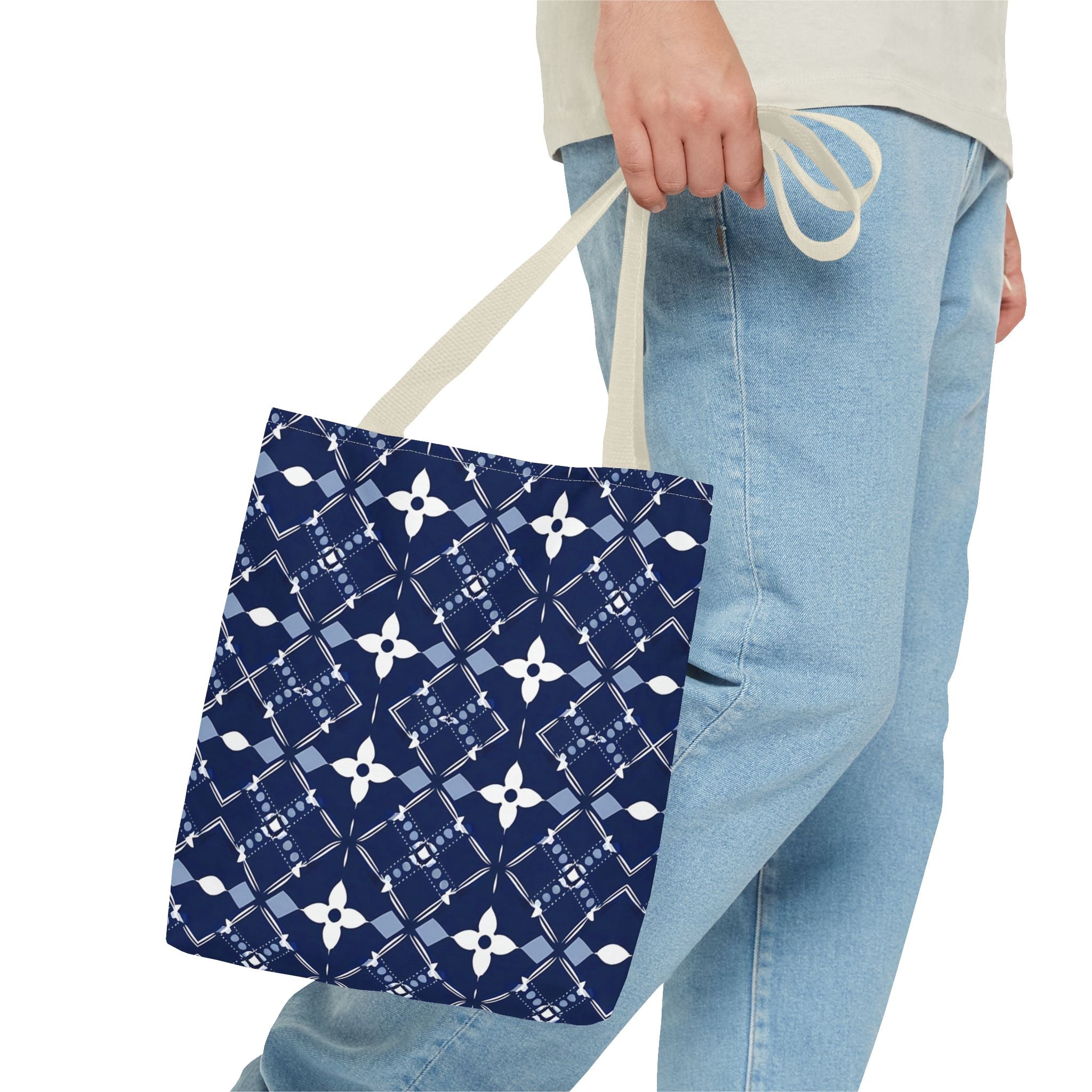 Navy Floral Pattern Tote Bag - Stylish & Versatile for Everyday Use - Angel Body