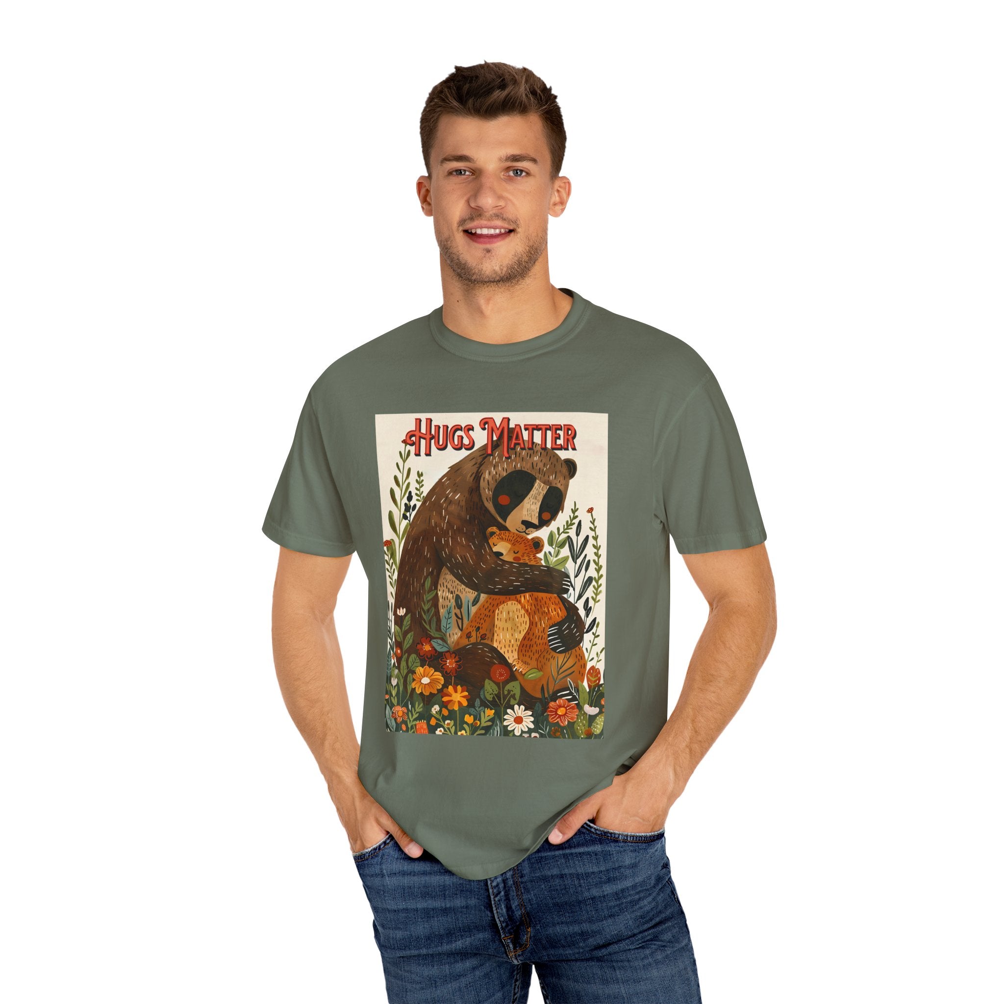 Hugs Matter Unisex Garment-Dyed T-Shirt - Cozy Wildlife Art - Angel Body