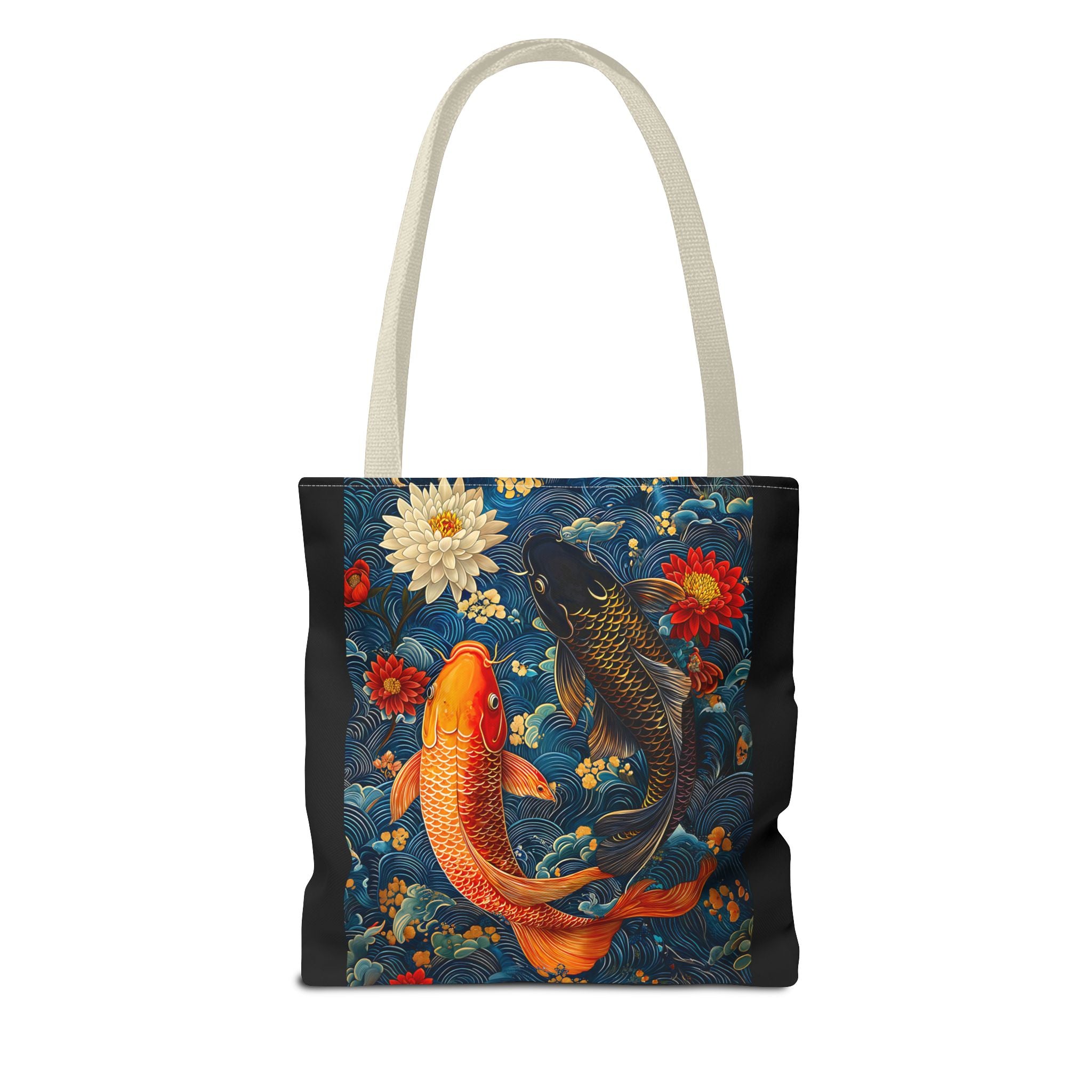 Elegant Koi Fish Tote Bag - Bright Blue Floral Design - Angel Body