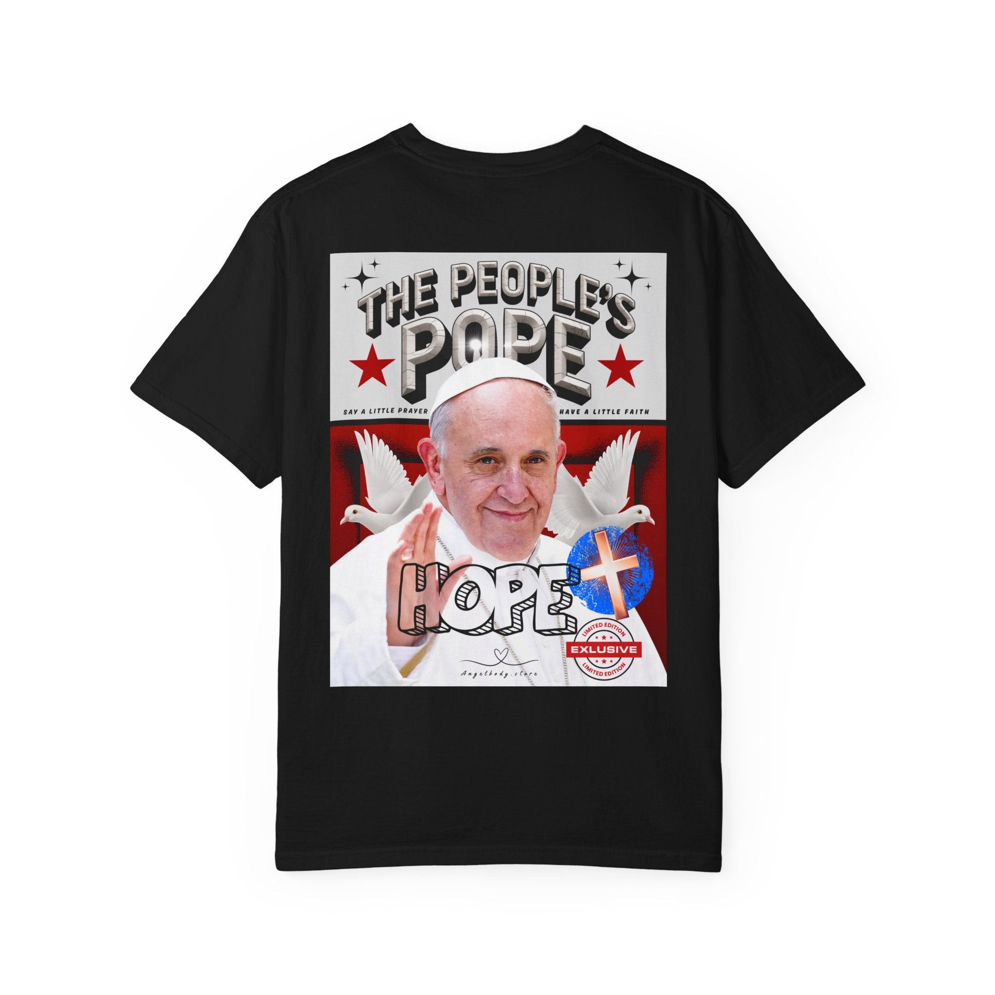 Hope-Filled Unisex Garment-Dyed T-Shirt featuring Pope Francis - Angel Body