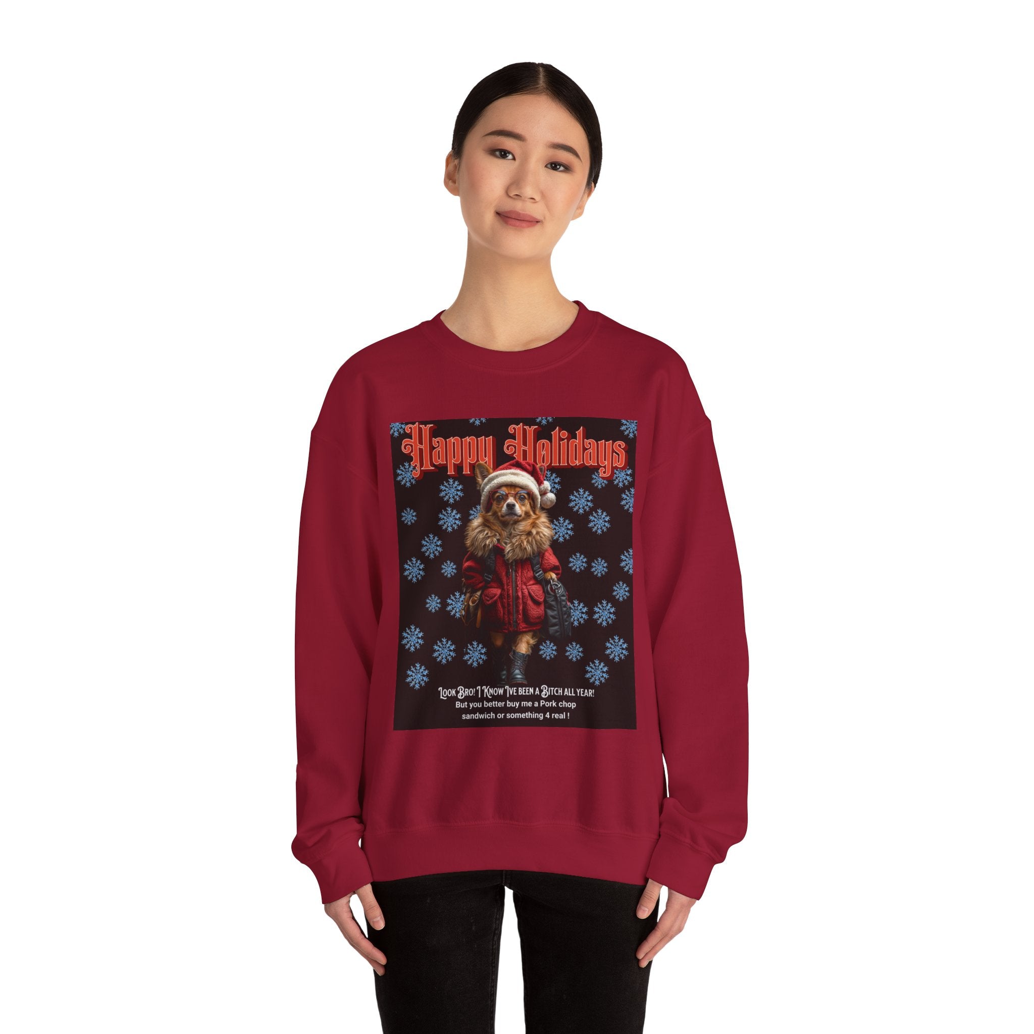Funny Happy Holidays Dog Unisex Sweatshirt - Angel Body