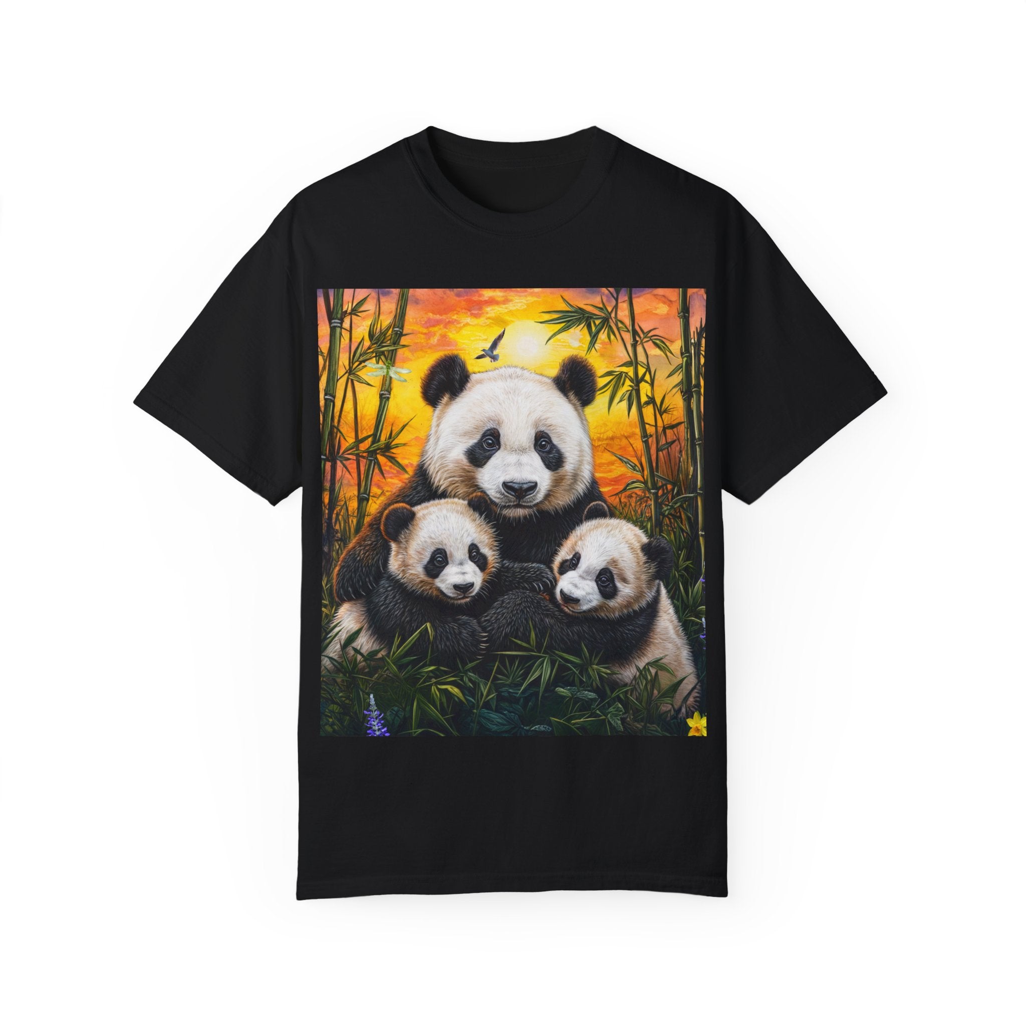 Cute Panda Family Unisex Garment-Dyed T-shirt - Perfect for Animal Lovers - Angel Body