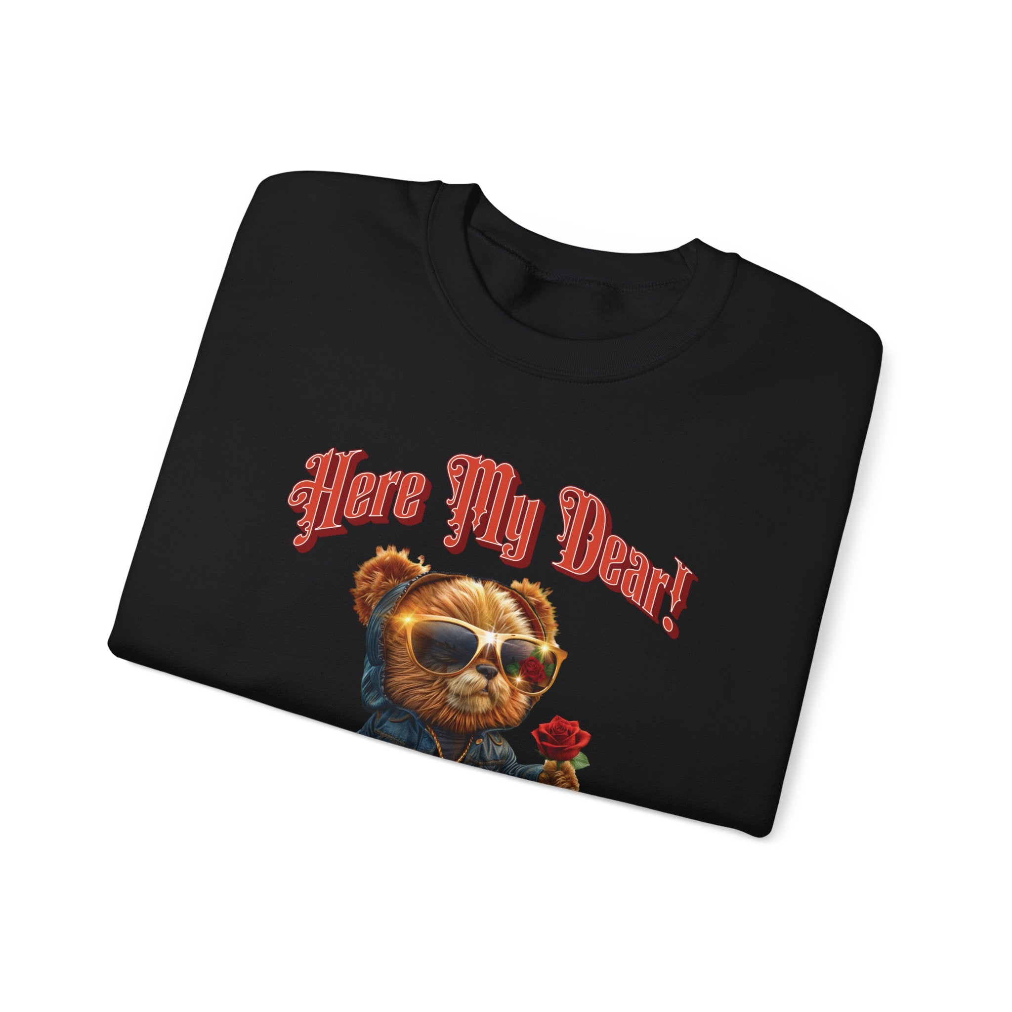 Here My Dear! Unisex Heavy Blend™ Crewneck Sweatshirt - Cozy & Trendy Gift for Animal Lovers - Angel Body