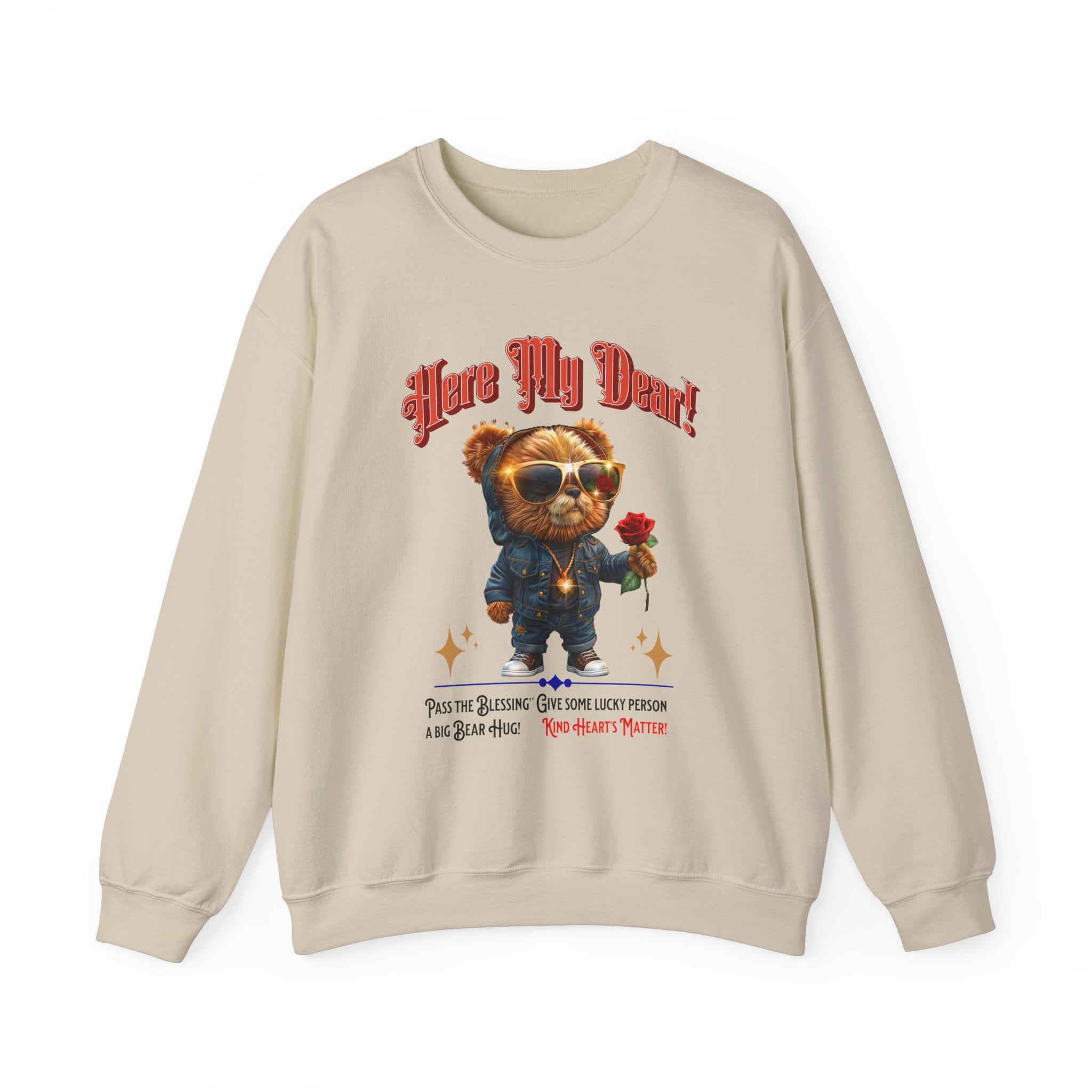 Unisex Sweatshirt: HERE MY DEAR Teddy Bear with red Rose - Angel Body