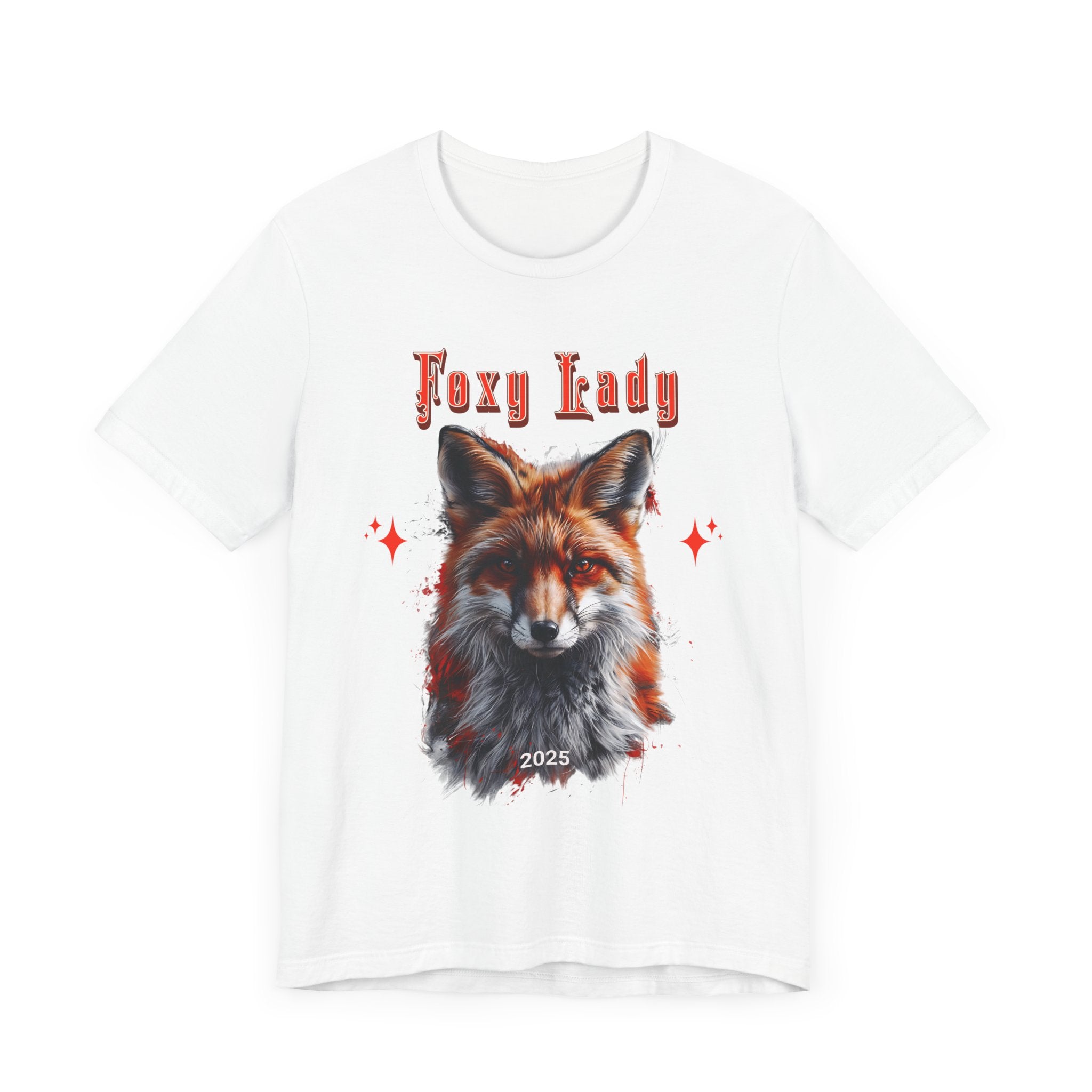 Unisex Jersey Short Sleeve Tee: A beautiful Red Fox with the words foxy lady - Angel Body