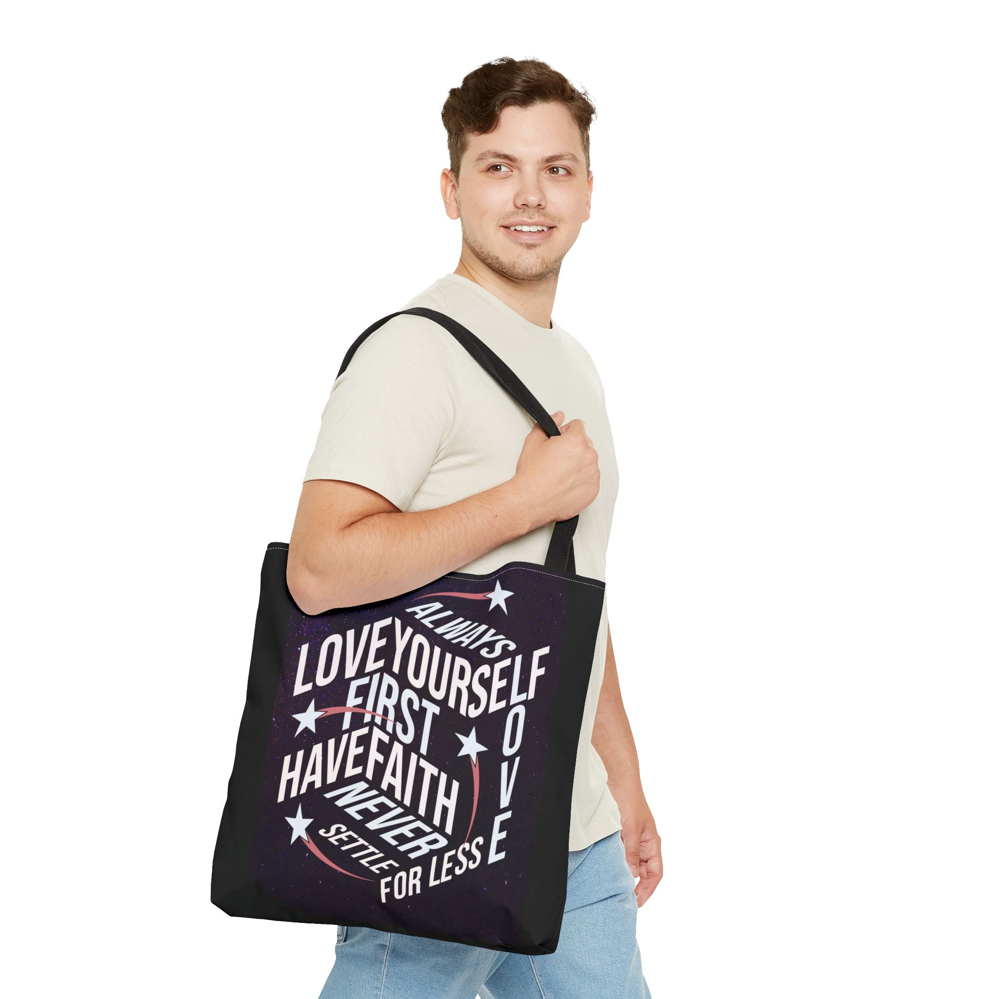 Inspirational Quote Tote Bag - Always Love Yourself First, Have Faith - Angel Body