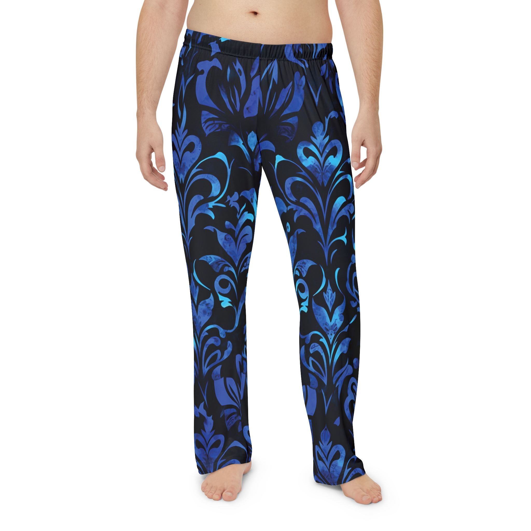 Men's Blue Floral Pajama Pants - Comfortable Sleepwear for Relaxation and Cozy Nights - Angel Body