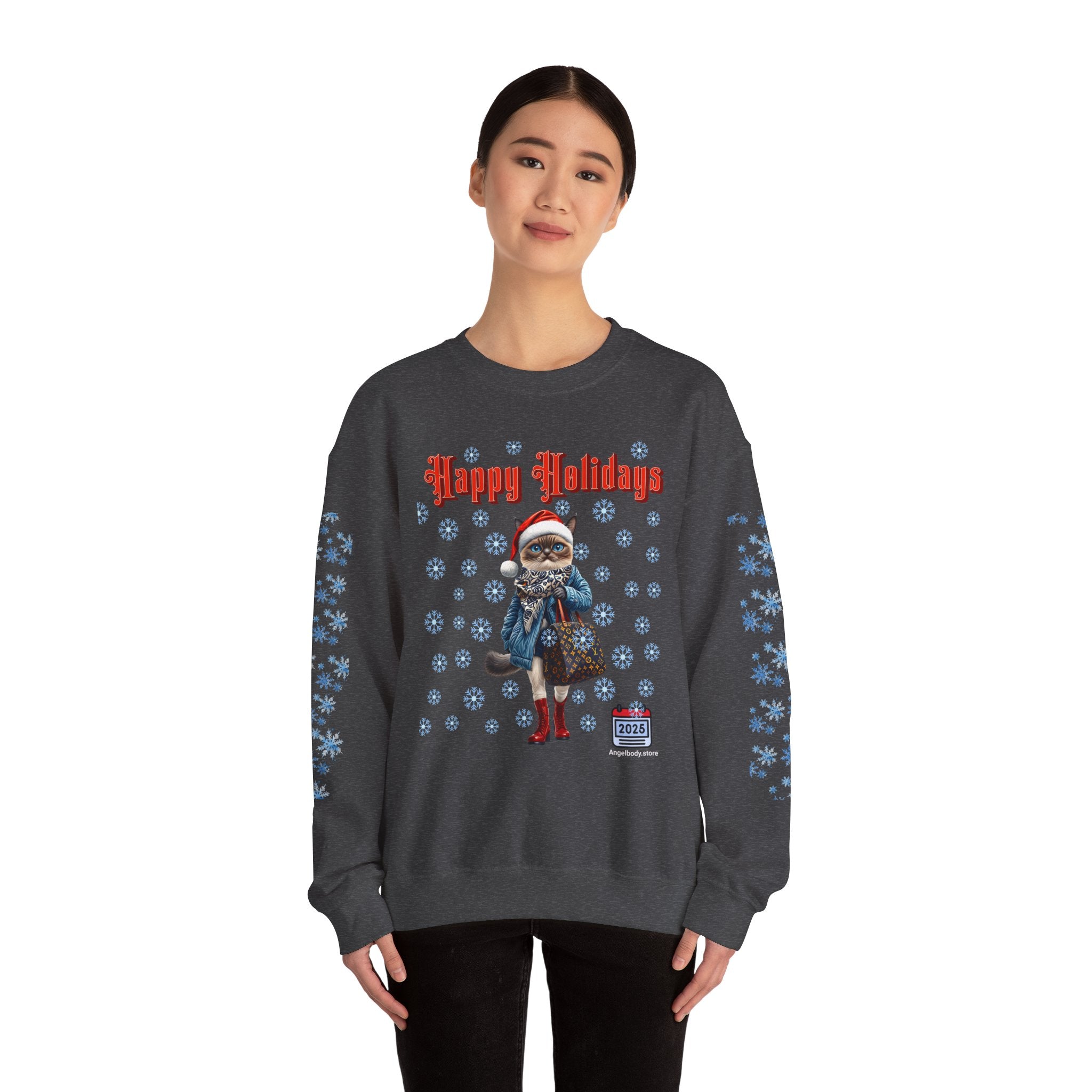 Holiday Cat Crewneck Sweatshirt - Angel Body