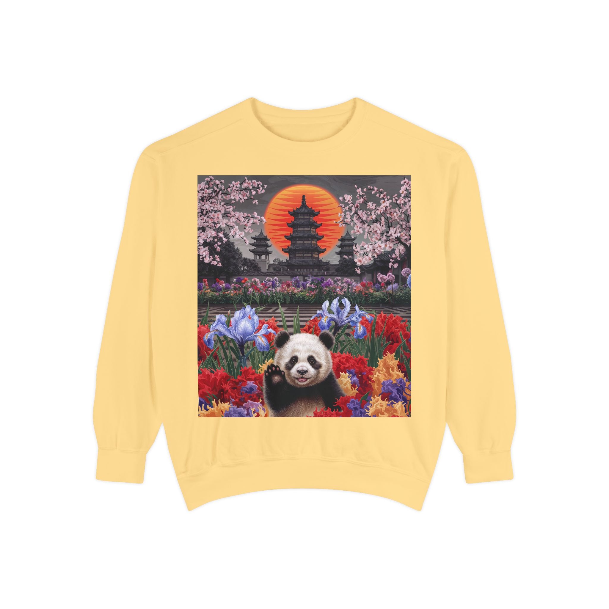 Cozy Panda Garden Sweatshirt - Unisex Garment-Dyed Apparel - Angel Body