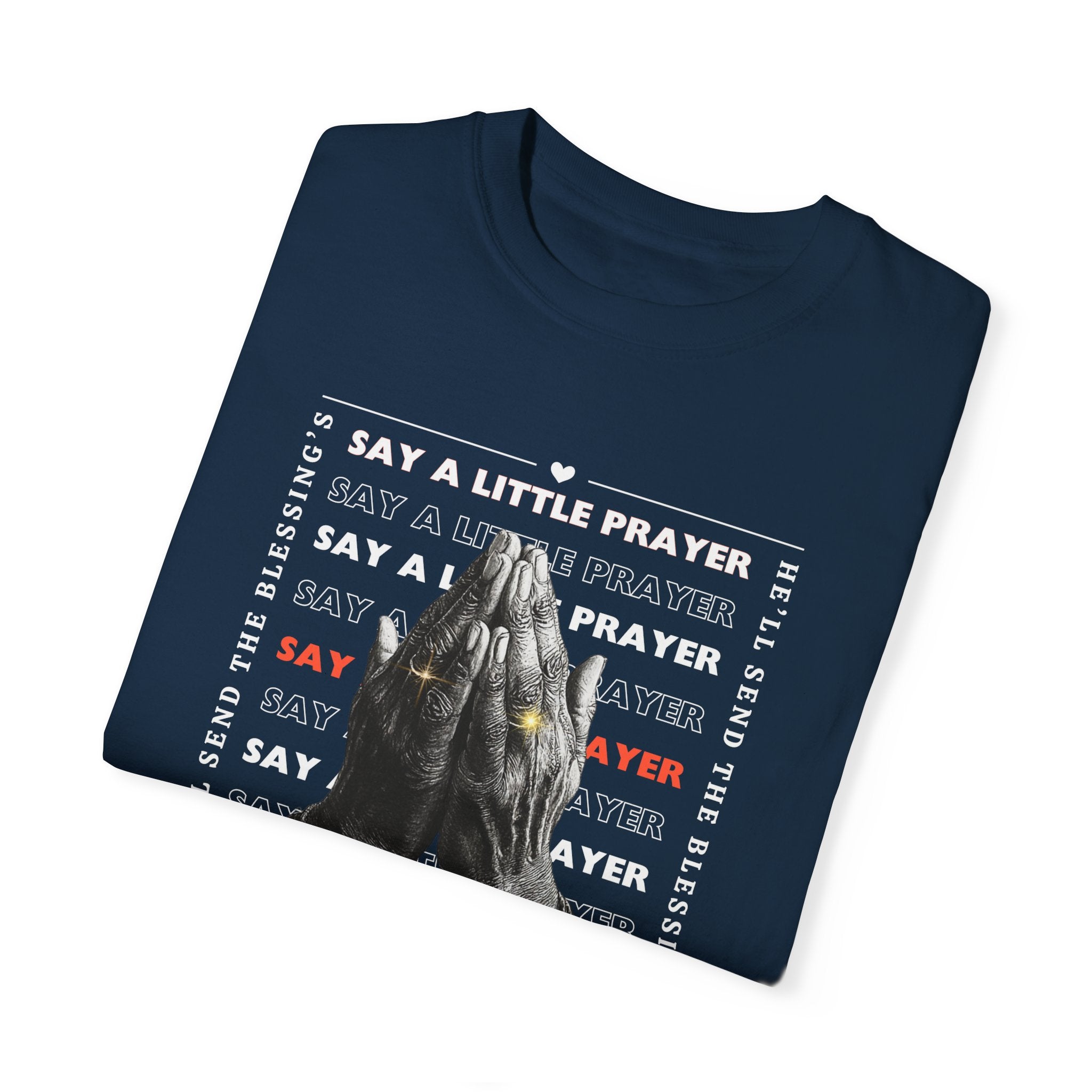 Navy Prayer Graphic Unisex T-Shirt - Say A Little Prayer Design - Angel Body