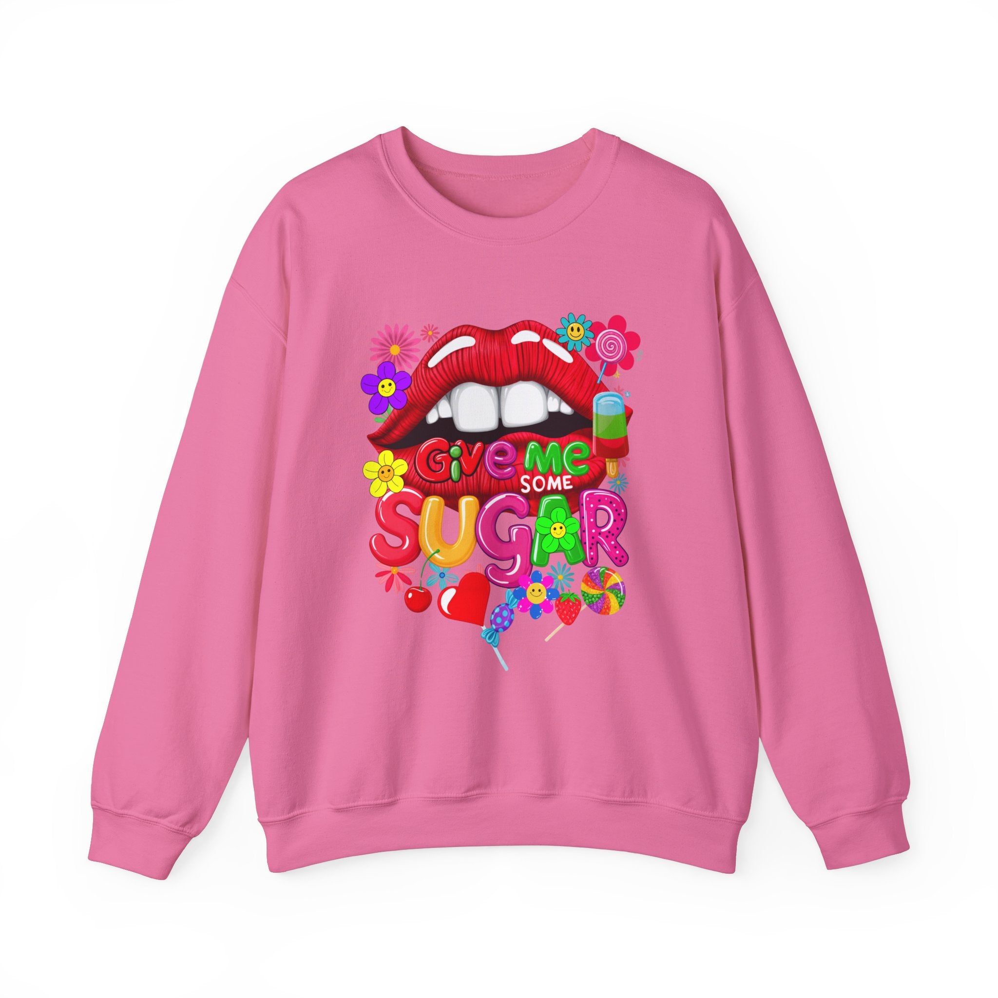 Fun Big Red Lips Give Me Some Sugar Crewneck Sweatshirt - Angel Body