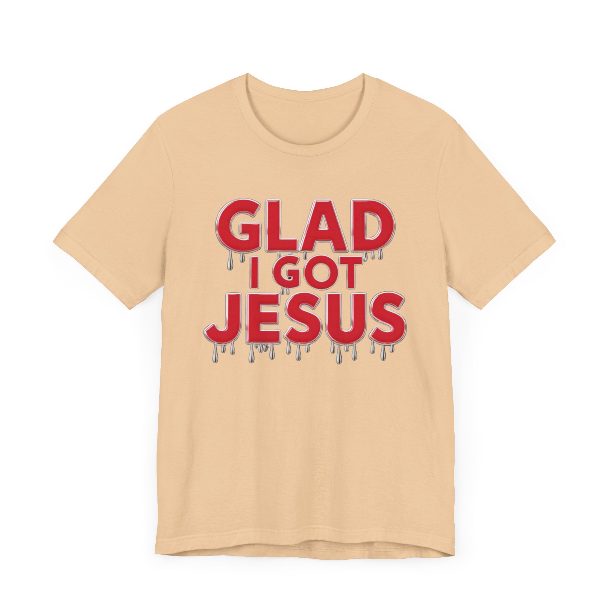 Spiritual Words Unisex Tee: GLAD I GOT JESUS Front and Back Print - Angel Body