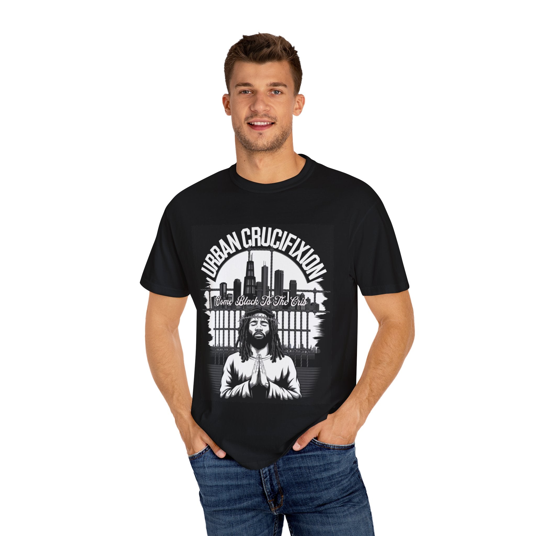 Urban Crucifixion Unisex Garment-Dyed T-Shirt - Street Art Inspired Design - Angel Body