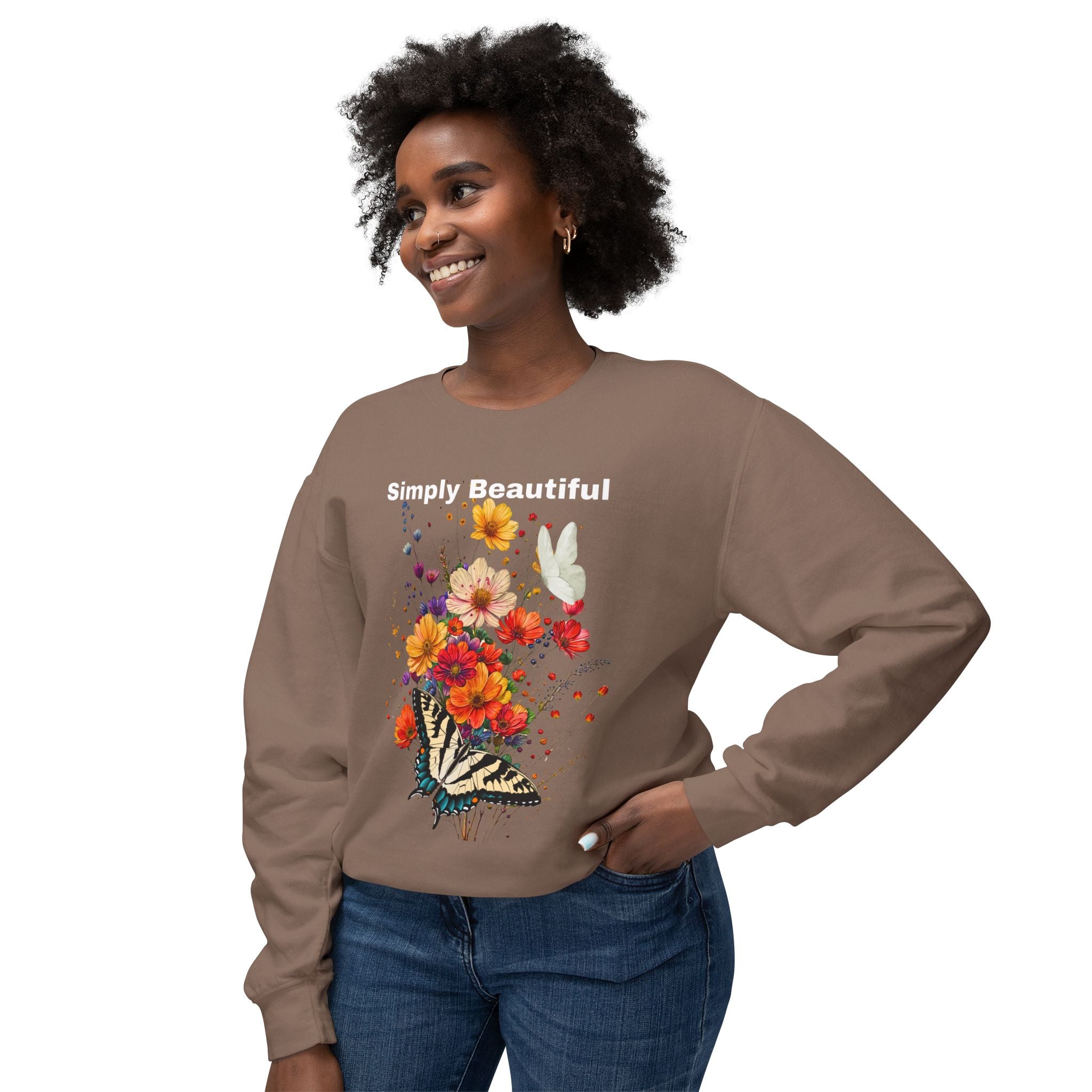 Unisex Lightweight Crewneck Sweatshirt That says Simply Beautiful - Angel Body