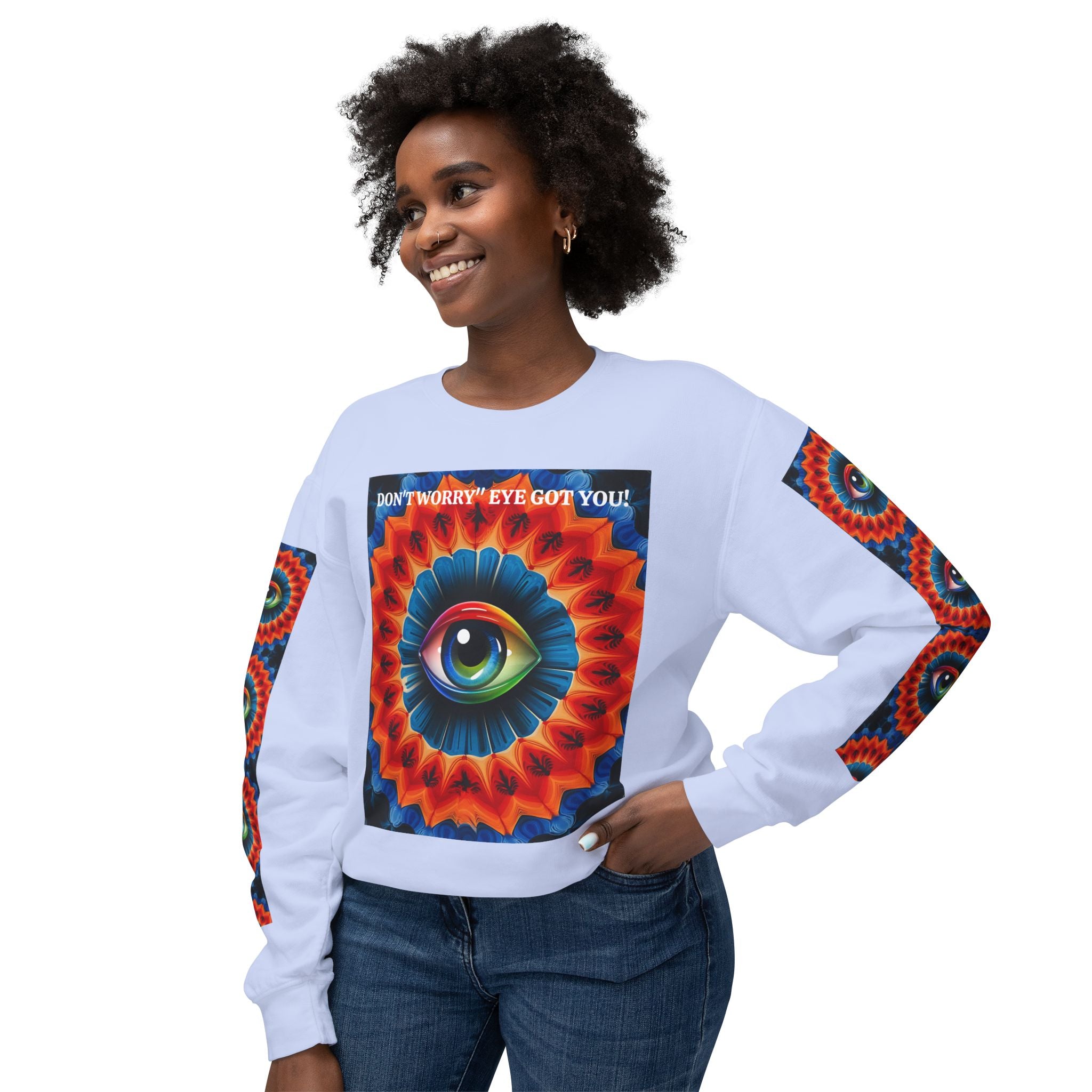 Crewneck Sweatshirt - Creative Eye Mandala Design - Angel Body