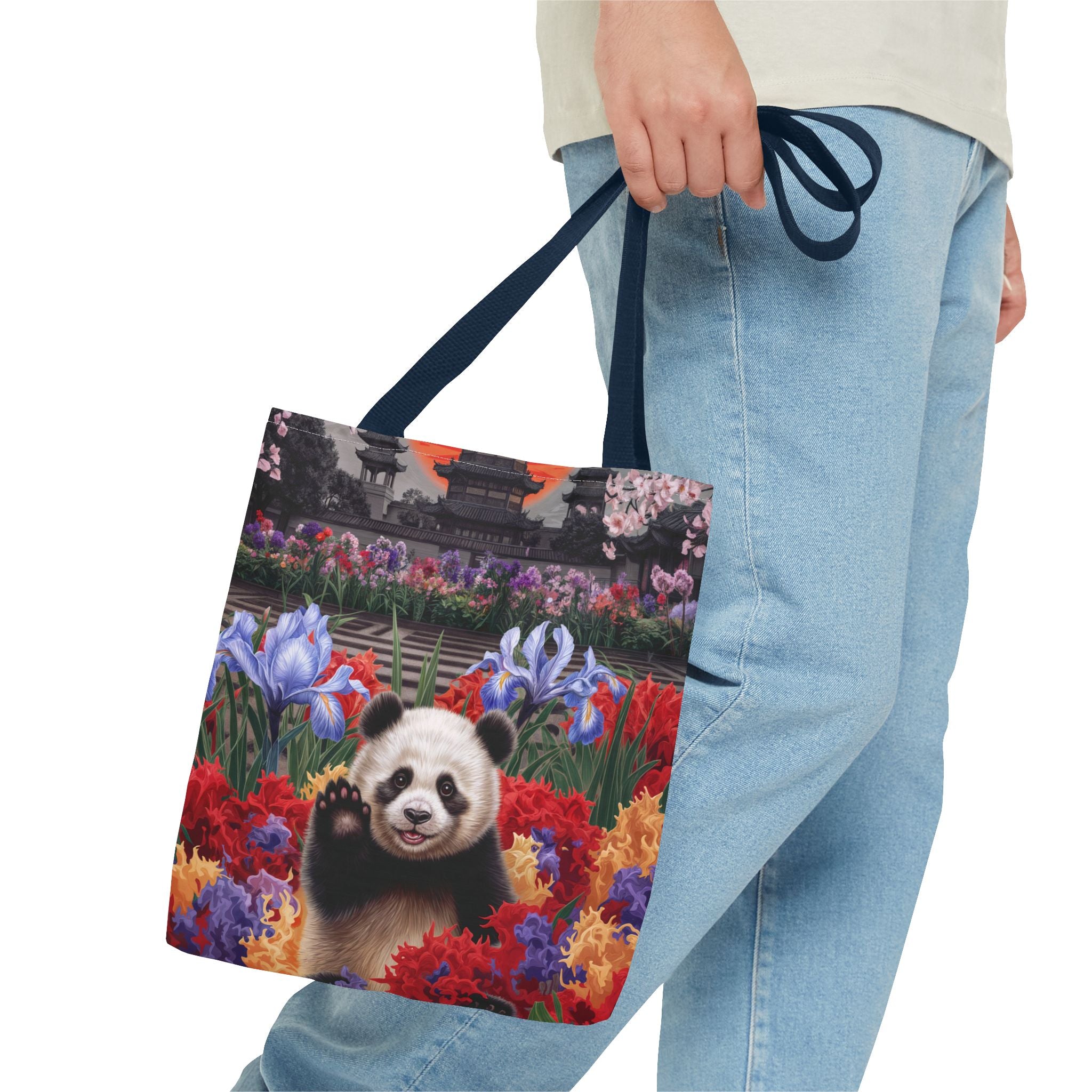 Whimsical Panda Floral Tote Bag - Cute and Colorful Design for Nature Lovers - Angel Body
