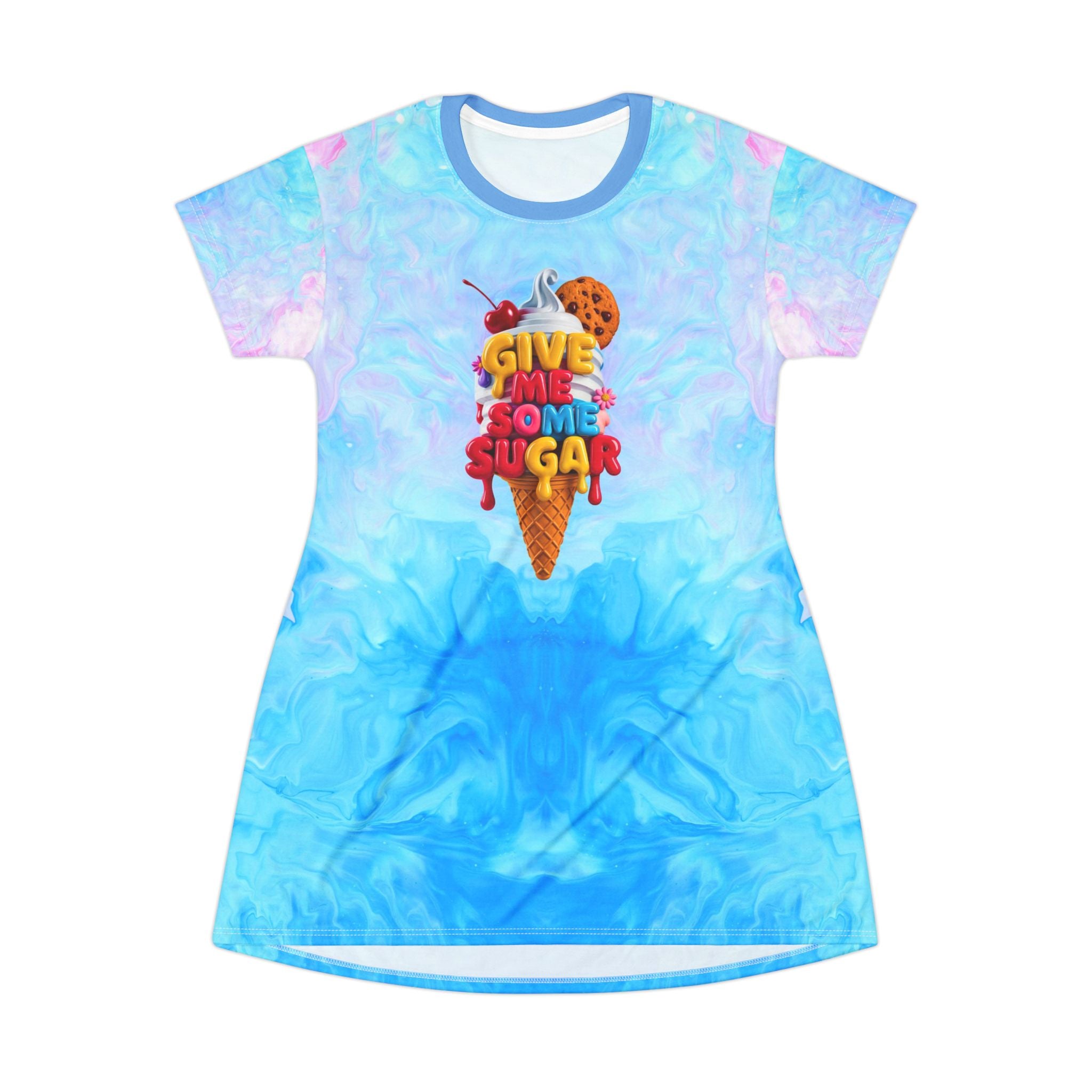 Ice Cream Vibe T-Shirt Dress - "Give Me Some Sugar" - Fun Summer Style - Angel Body