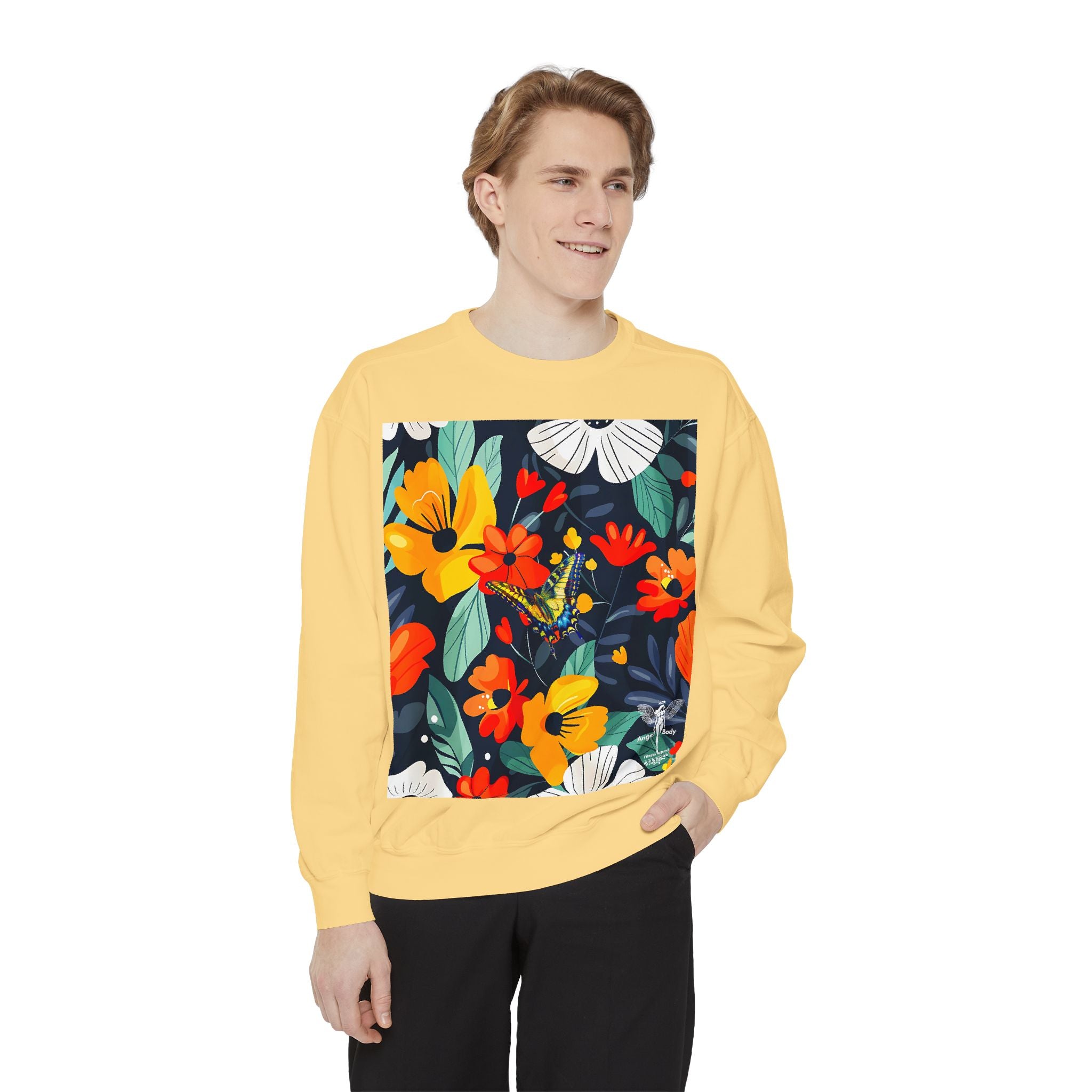 Vibrant Floral Unisex Garment-Dyed Sweatshirt - Perfect for Spring Celebrations - Angel Body
