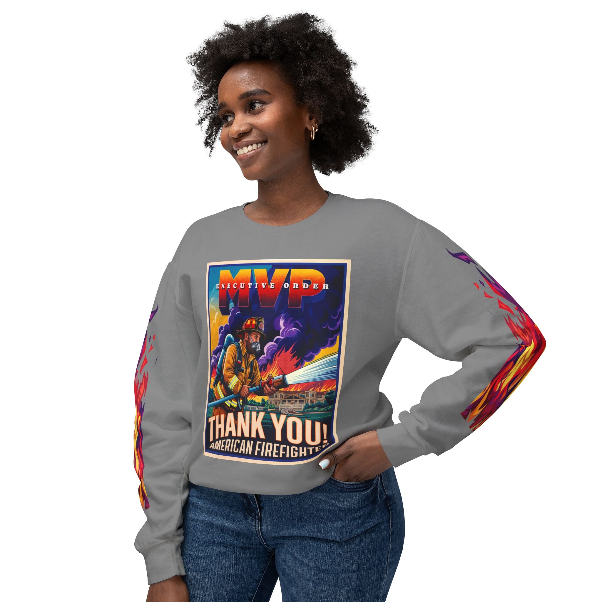 Unisex Crewneck Sweatshirt - Thank You American Firefighter - Angel Body