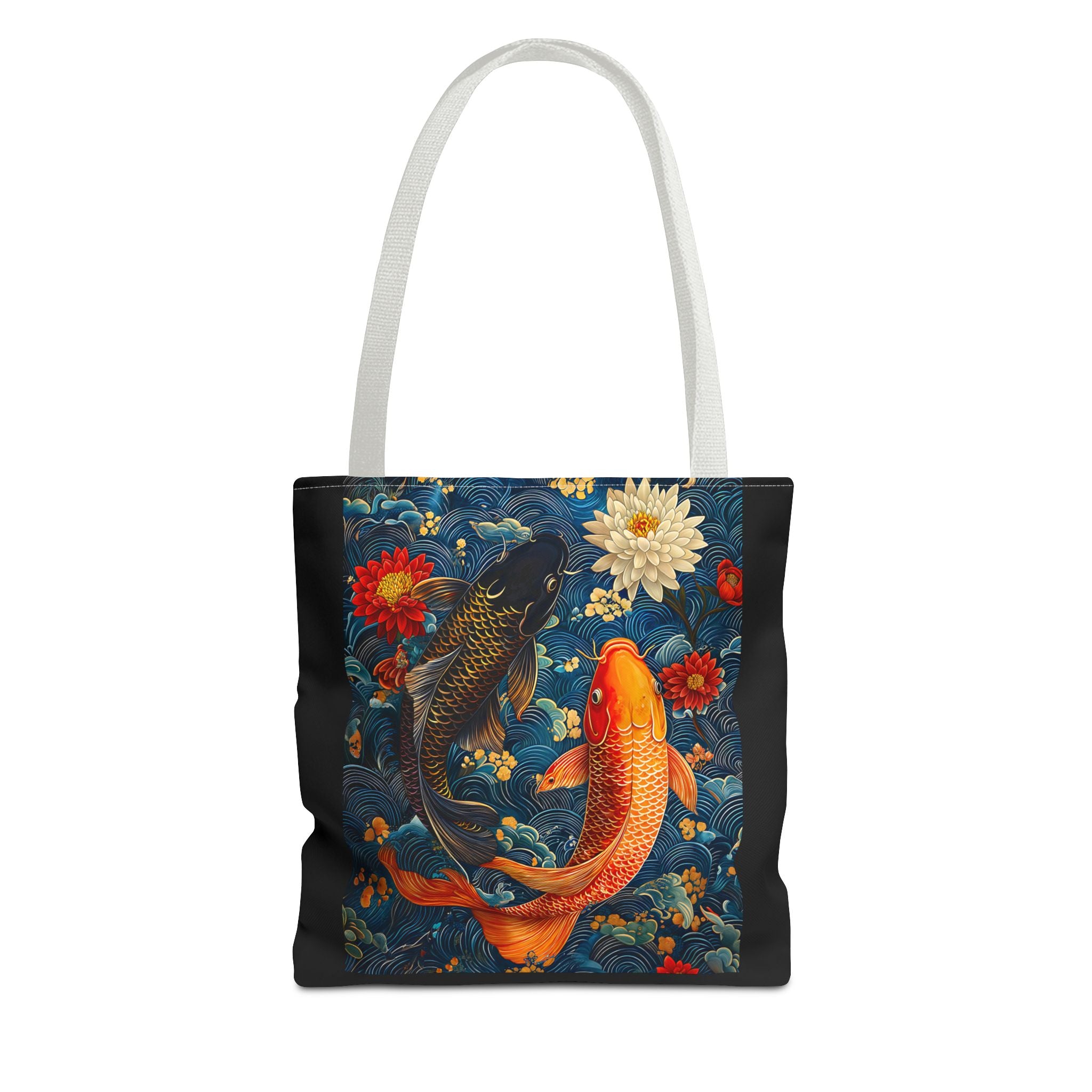 Elegant Koi Fish Tote Bag - Bright Blue Floral Design - Angel Body