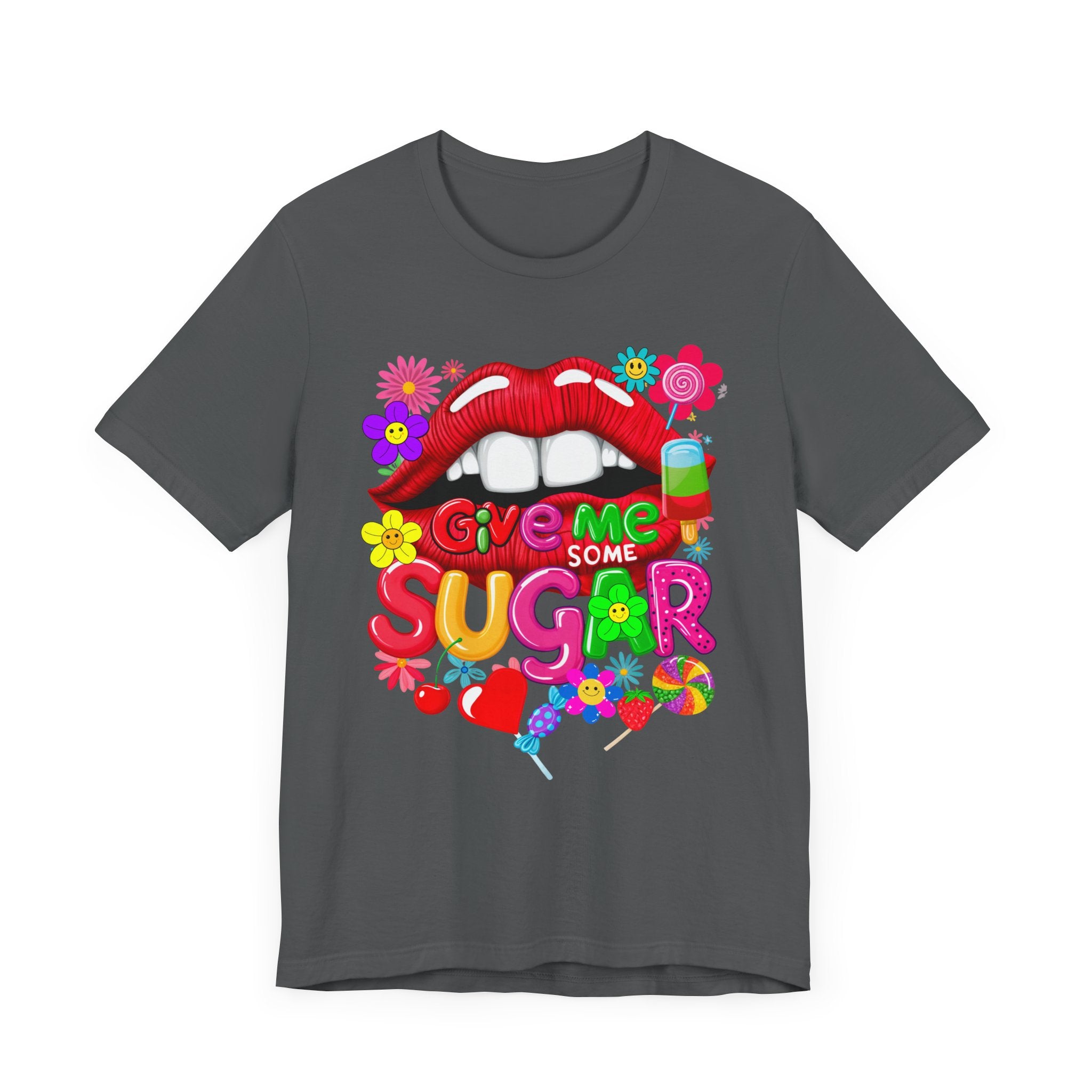 Graphic Tee with Red Sugar Lip and Eye Candy Design - Angel Body