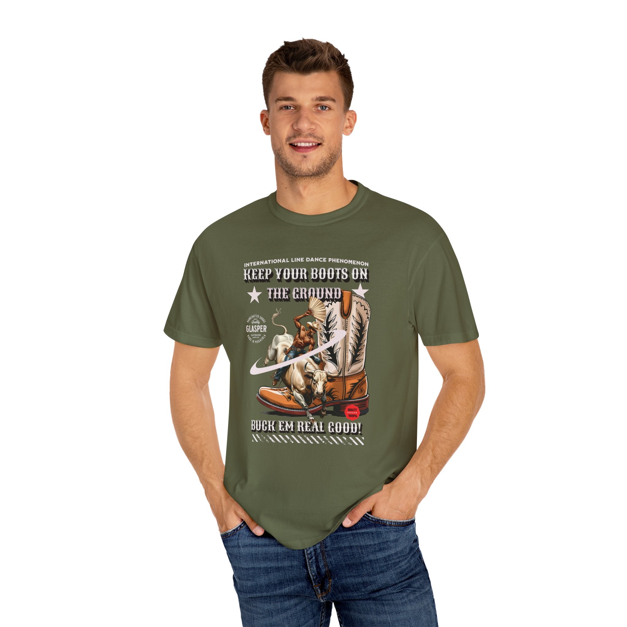 Line Dance Boots Unisex T-Shirt - ‘Keep Your Boots On’ Design - Angel Body