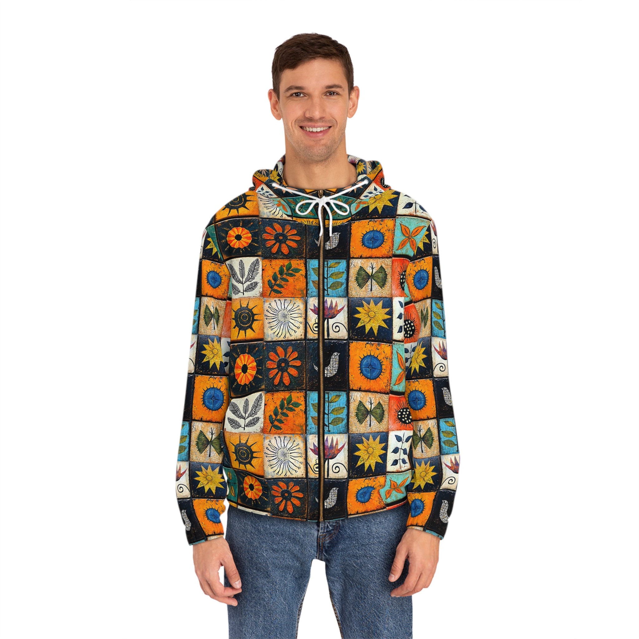 Man's Vibrant Floral Hoodie - Bohemian Tile Style - Angel Body