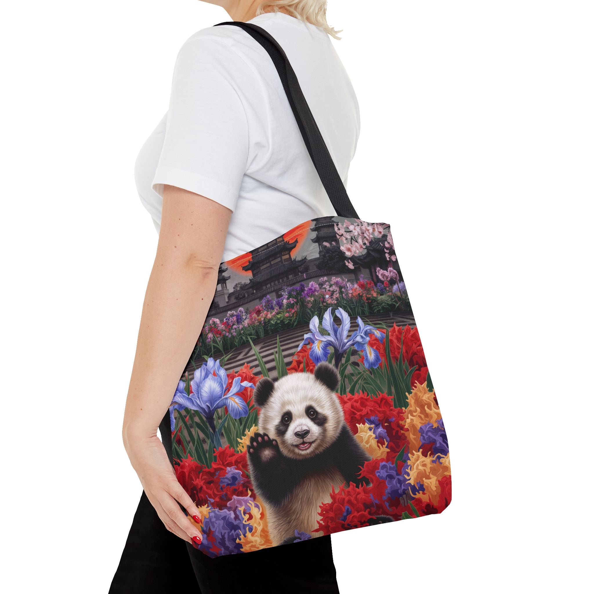 Whimsical Panda Floral Tote Bag - Cute and Colorful Design for Nature Lovers - Angel Body