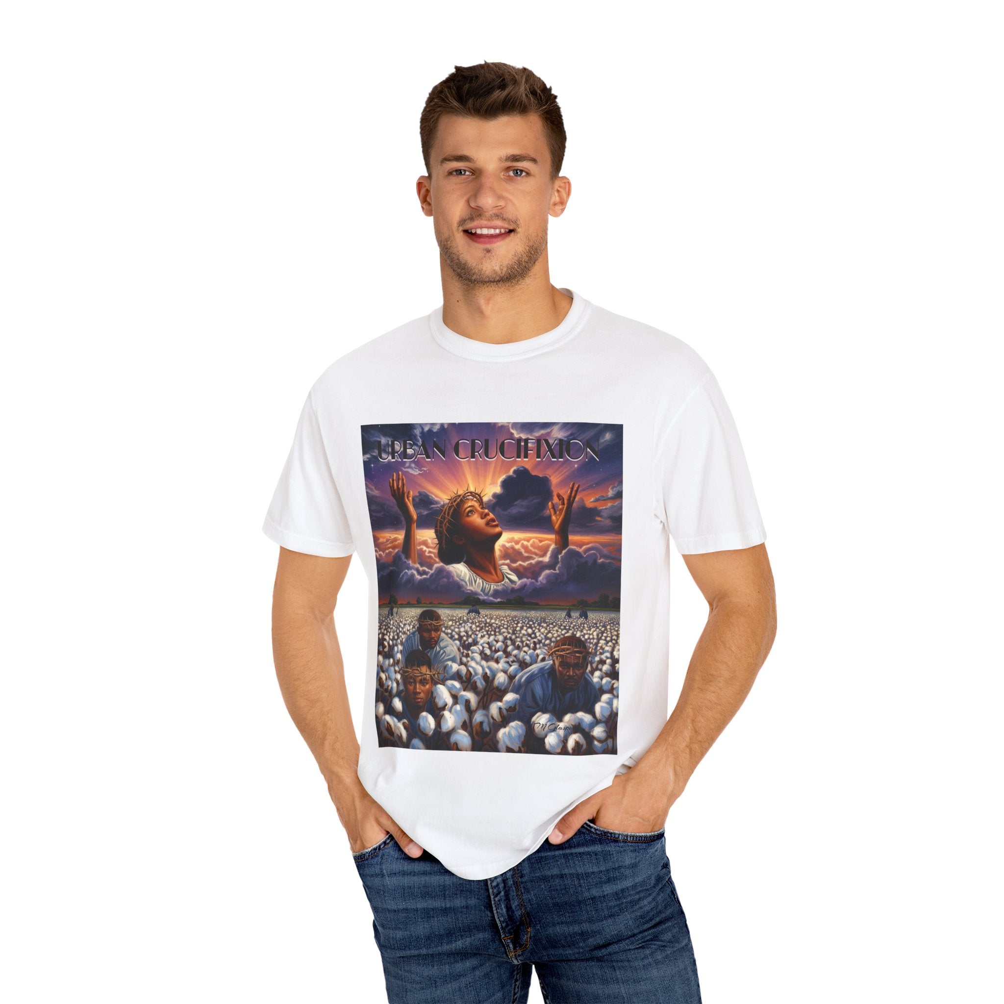 Urban Crucifixion Unisex Garment-Dyed T-shirt - Bold Graphic Tee for Artistic Expression