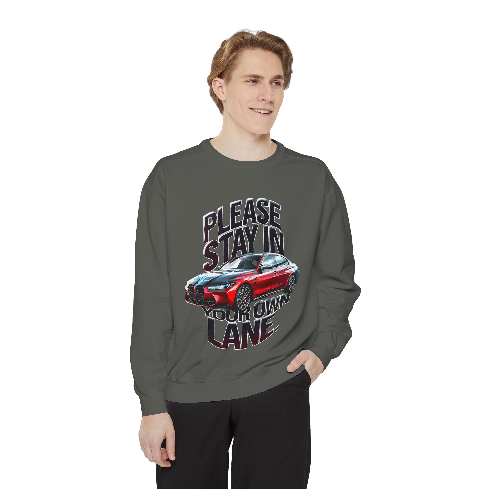 Unisex Garment-Dyed Sweatshirt - 'Please Stay in Your Own Lane' - Angel Body