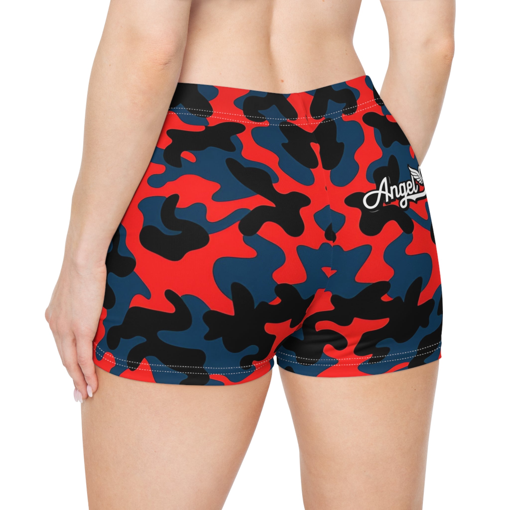 Bold Camo Women's Shorty Shorts - Activewear with 'Angel Body' Design - Angel Body